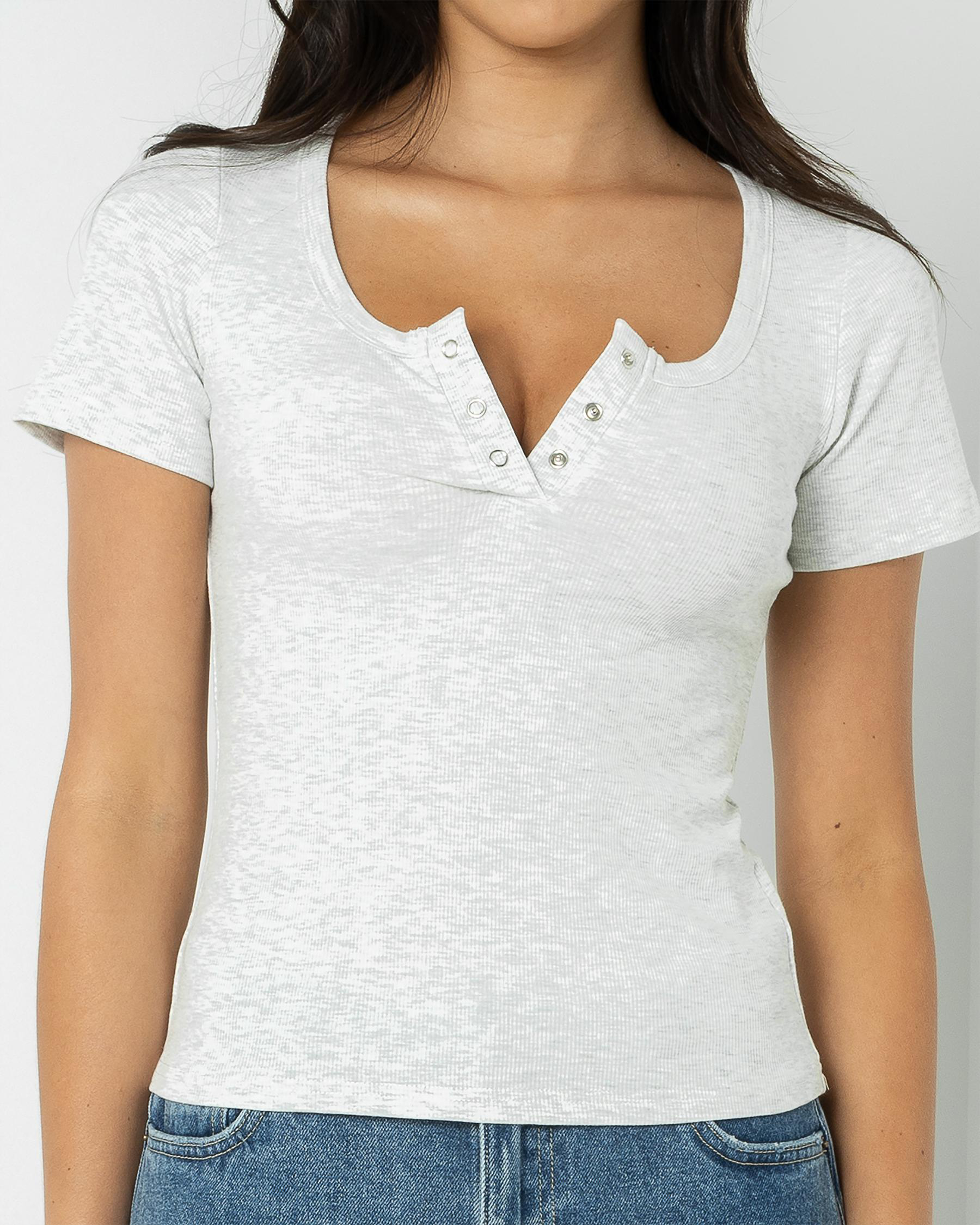 Iris Maxi Ella Henley Rib Tee In Grey FREE* Shipping & Easy Returns