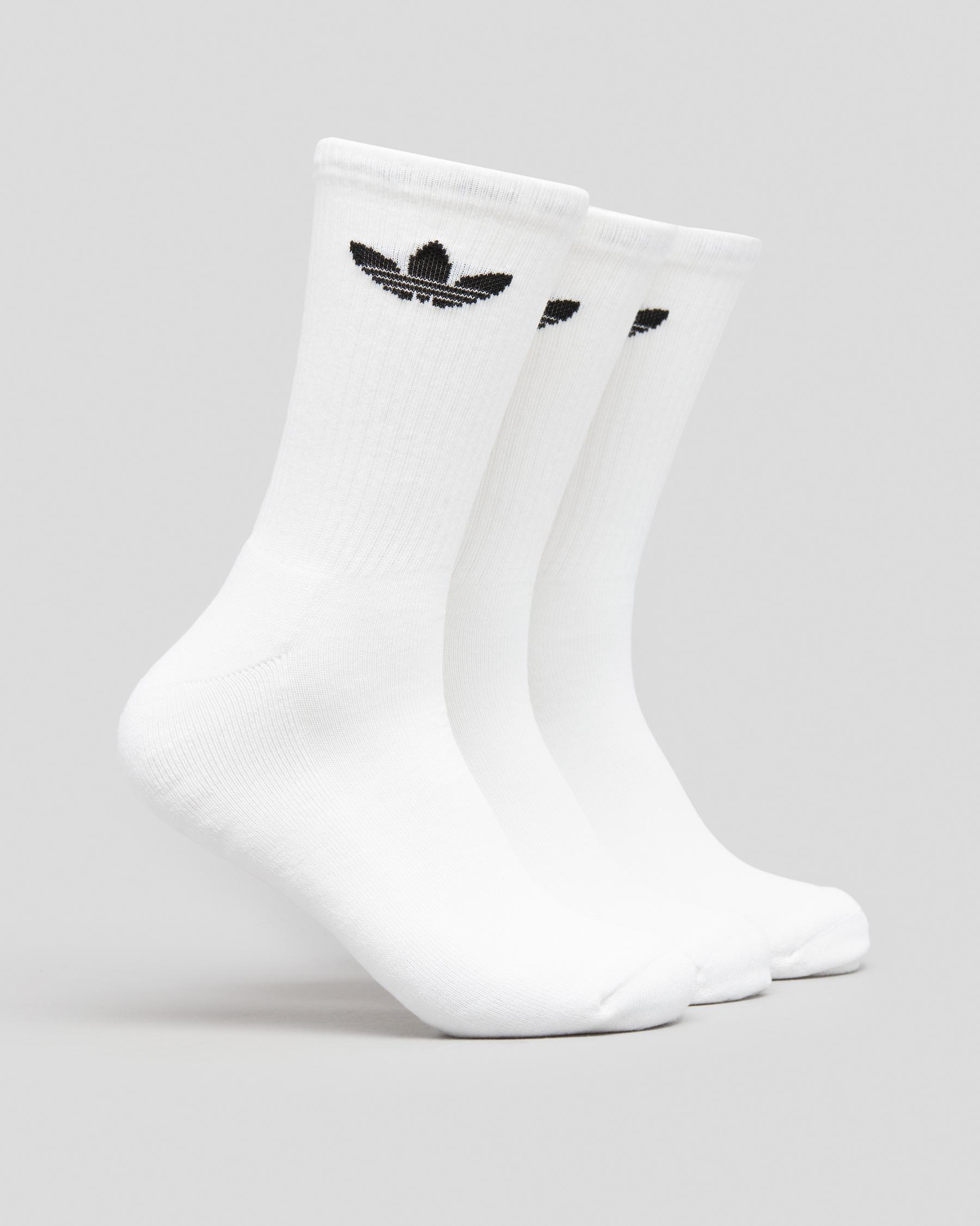 Adidas Cushioned Trefoil Crew Socks 3 Pack In White/black - Fast ...