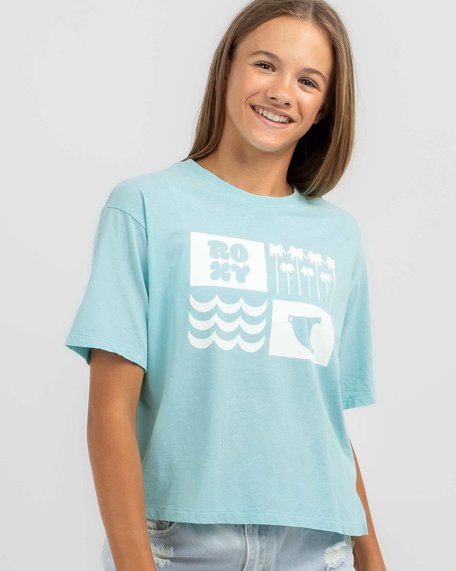 Shop Roxy Girls' Sun For All Seasons T-Shirt In Aruba Blue - Fast ...