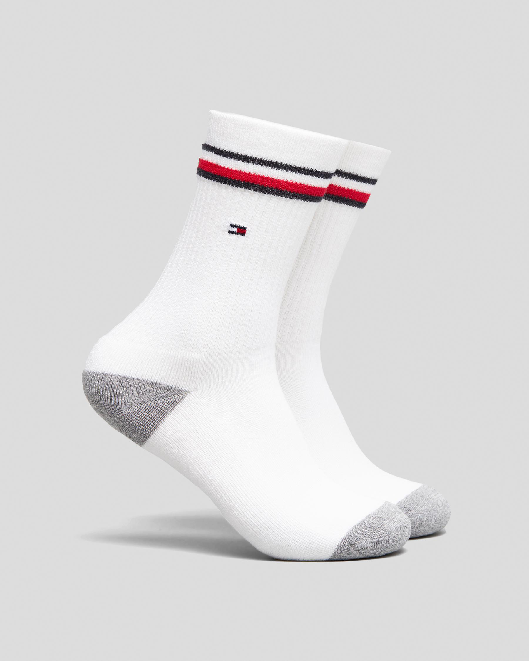 Shop Tommy Hilfiger Boys' Iconic Sports Crew Socks 2 Pack In White ...