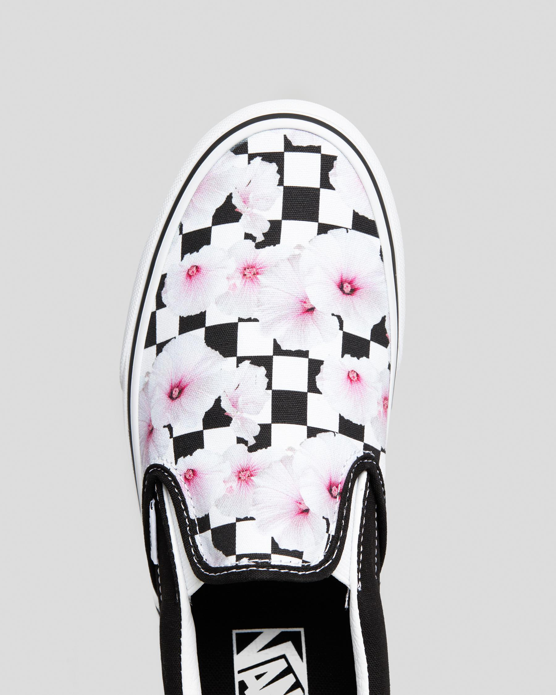Shop Vans Womens Classic Slip On Shoes In Hibiscus Check Black Fast