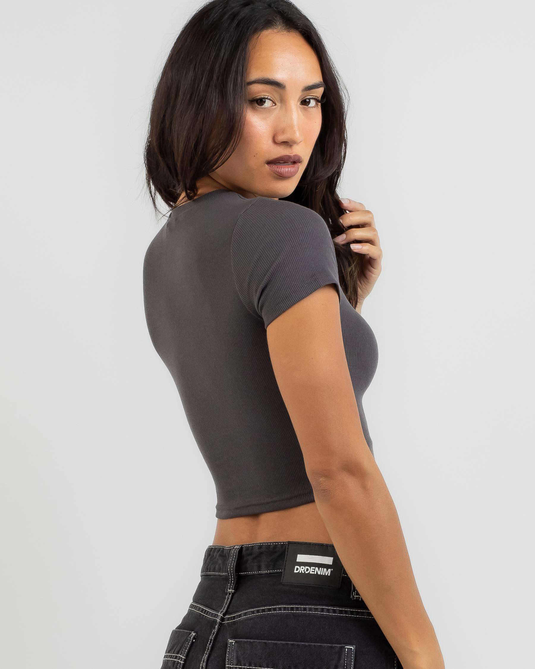 Shop Mooloola Basic Rib Baby Tee In Charcoal Fast Shipping & Easy