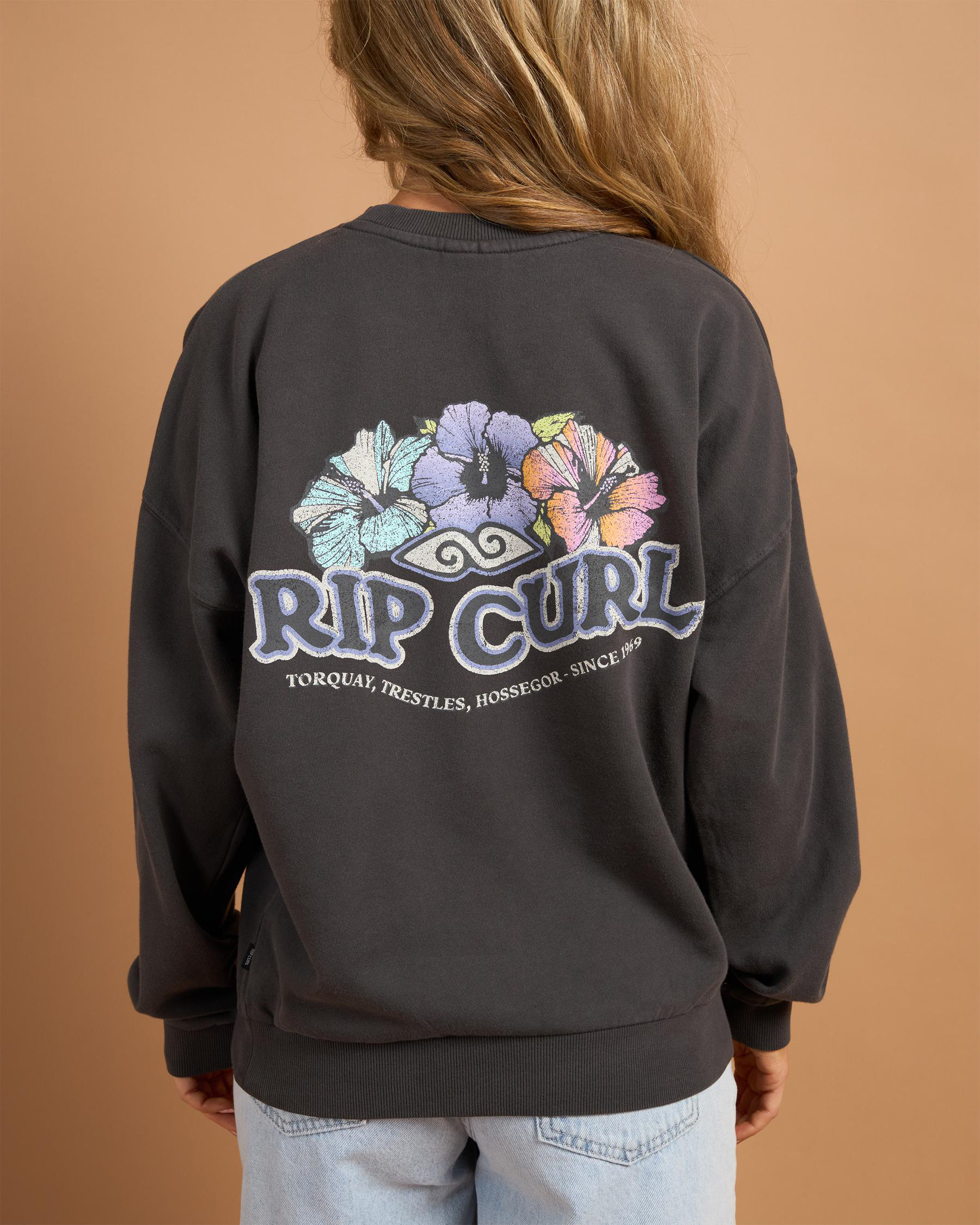 Shop Rip Curl Bells Heritage Crewneck Sweatshirt In Washed Black Fast Shop Rip Curl Bells Heritage Crewneck Sweatshirt In Washed Black Fast
