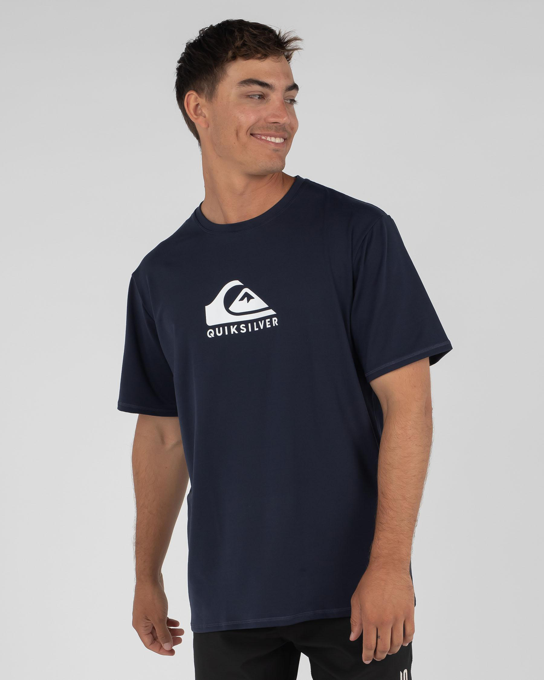 Shop Quiksilver Solid Streak Short Sleeve Rash Vest In Navy Blazer