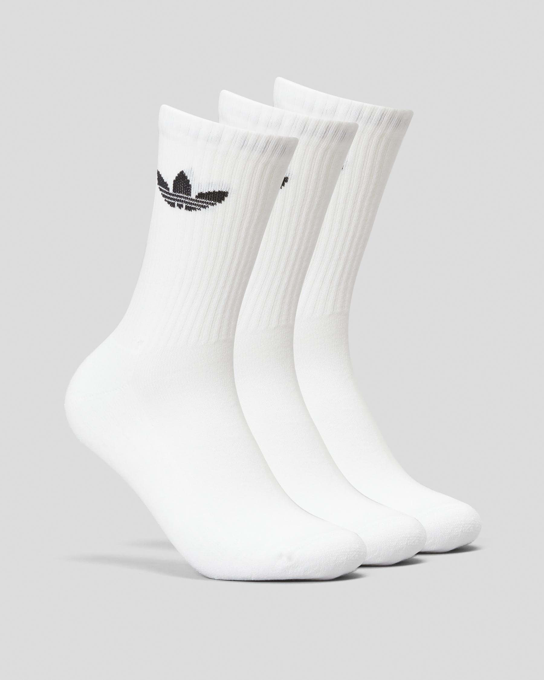 Adidas Trefoil Crew Sock 3 Pack In White - Fast Shipping & Easy Returns ...