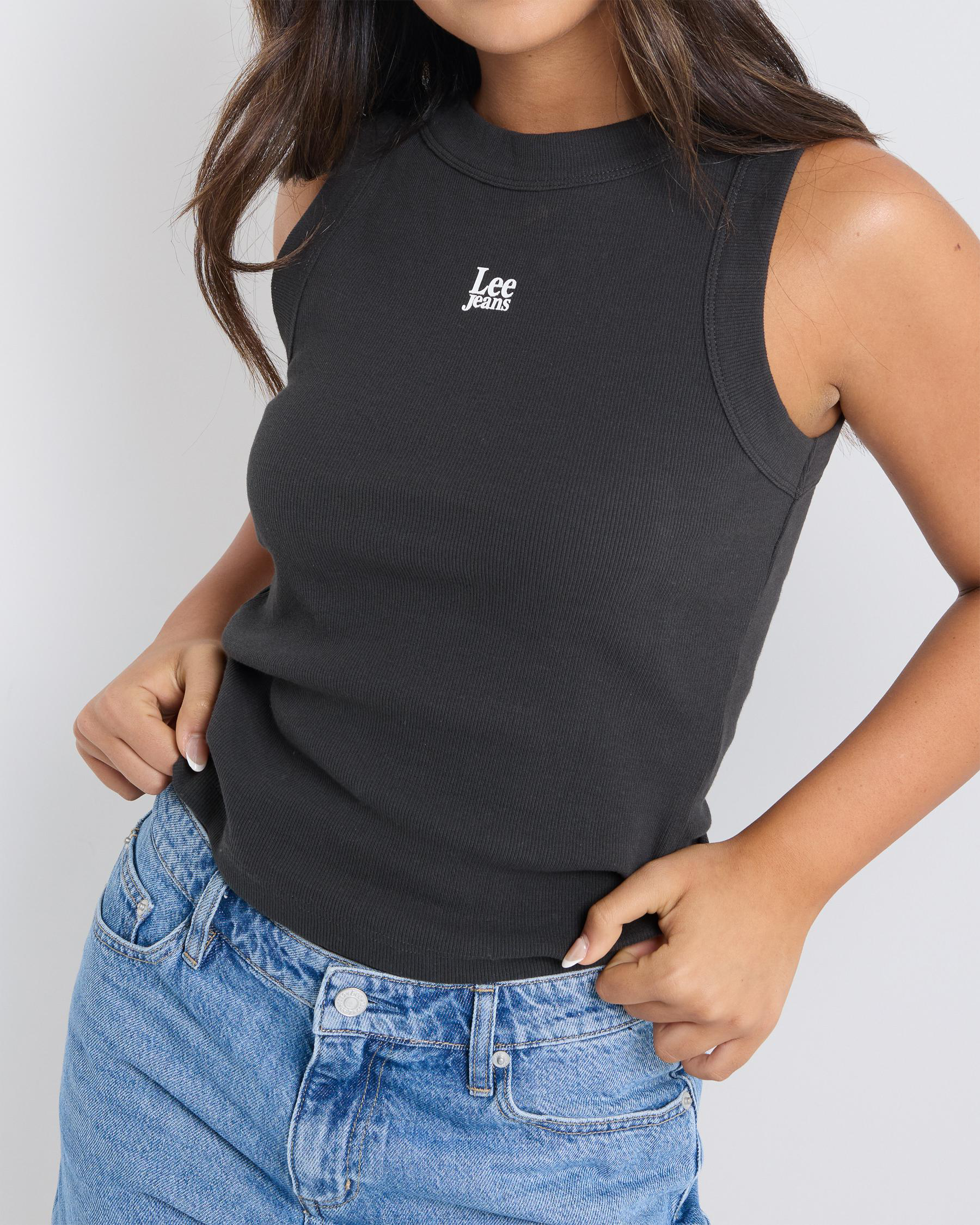T-Shirt Manica Lunga Lee LS Rib Tee – Donna, Slim Fit, 95% Cotone 5% Elastan, Nero