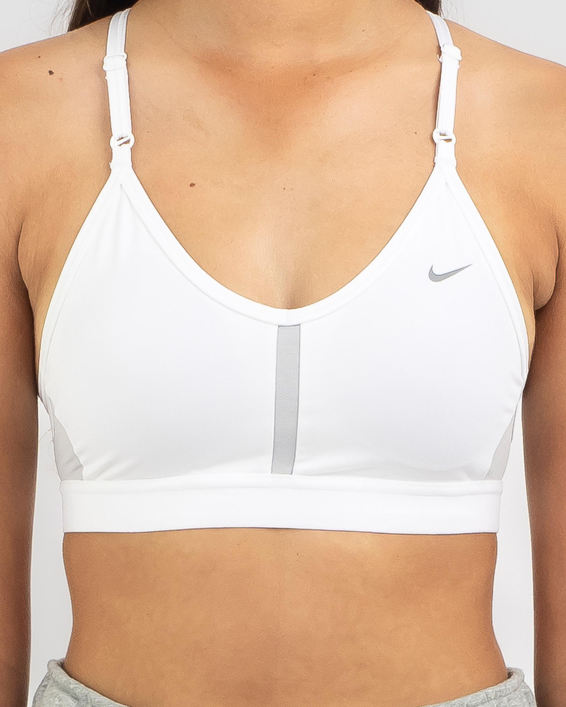 Shop Nike Indy VNeck Sports Bra In White/grey Fog/particle Grey Fast