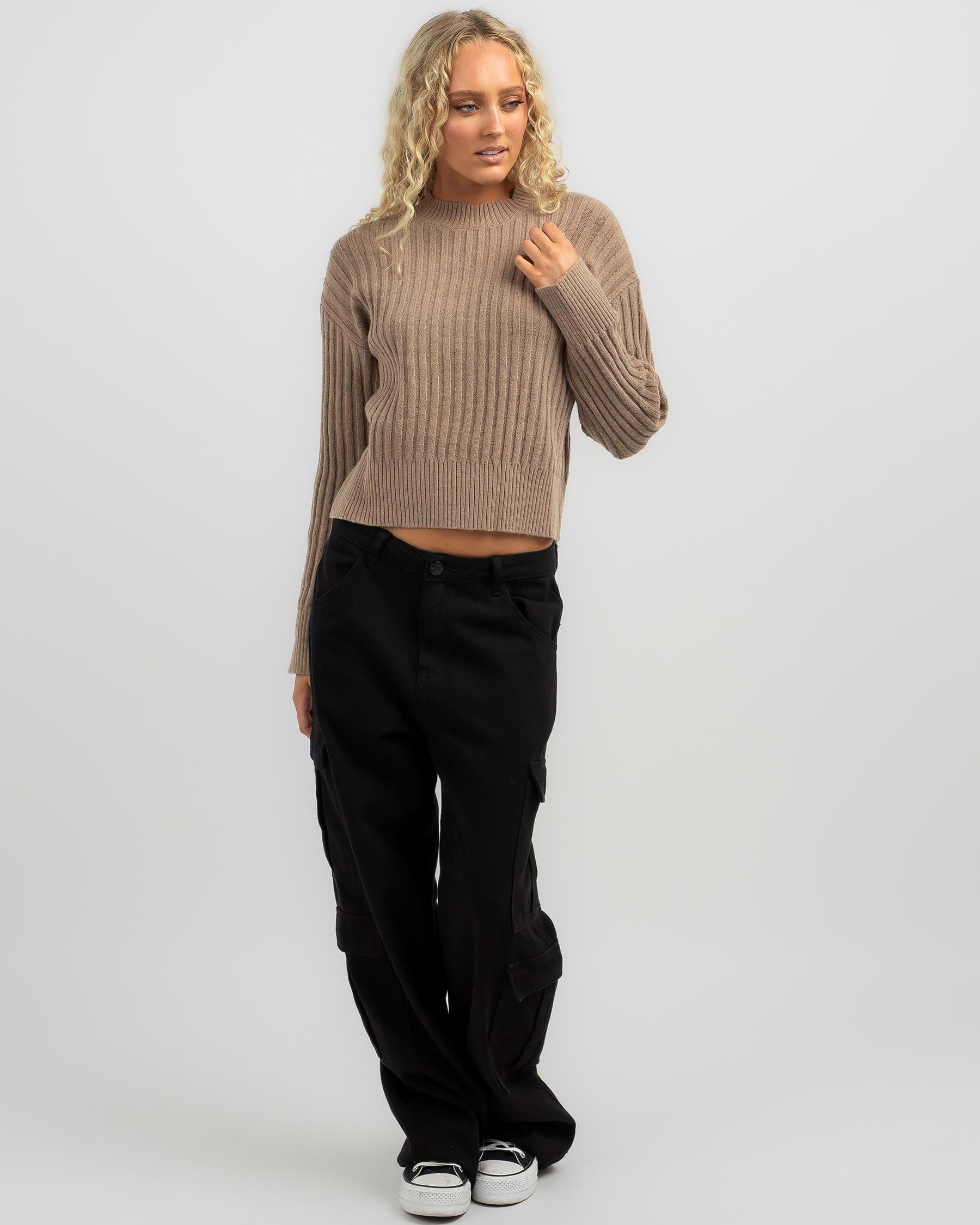 Shop Ava and Ever Cornell Crew Neck Knit Jumper In Taupe - Fast ...