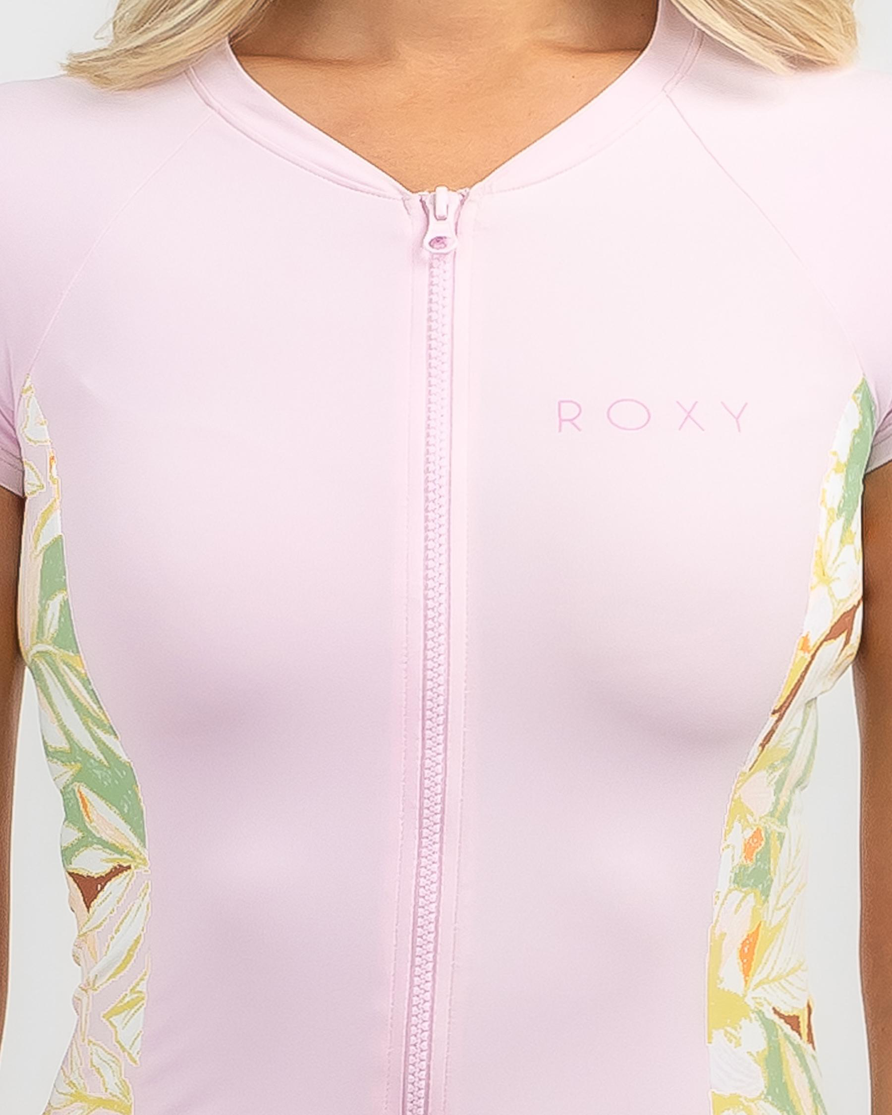 Roxy Cap Sleeve Full Zip Lycra Rash Vest In Quiet Green Coast 2 Coast