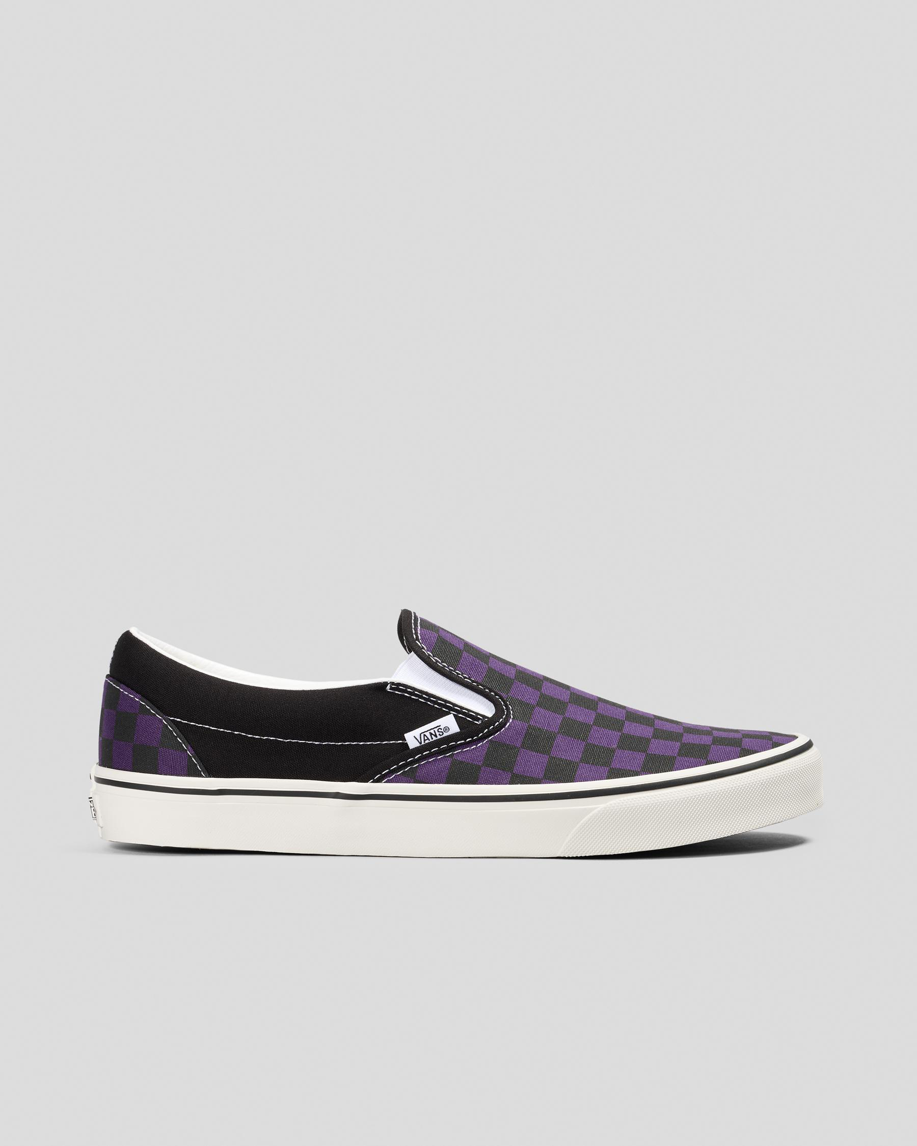 Vans Classic Slip On Shoes In Pop Check Gothic Grape - FREE