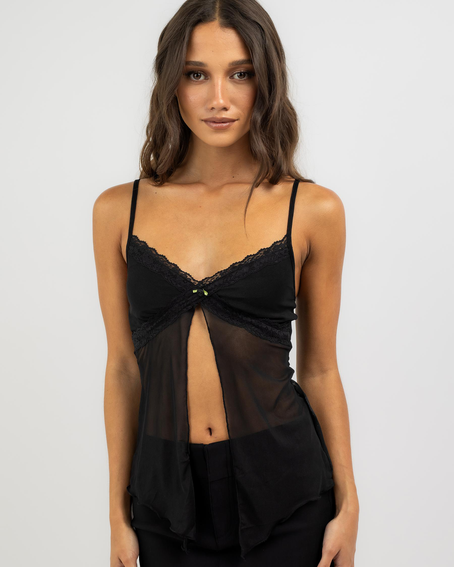Blossom Mesh Split Front Top