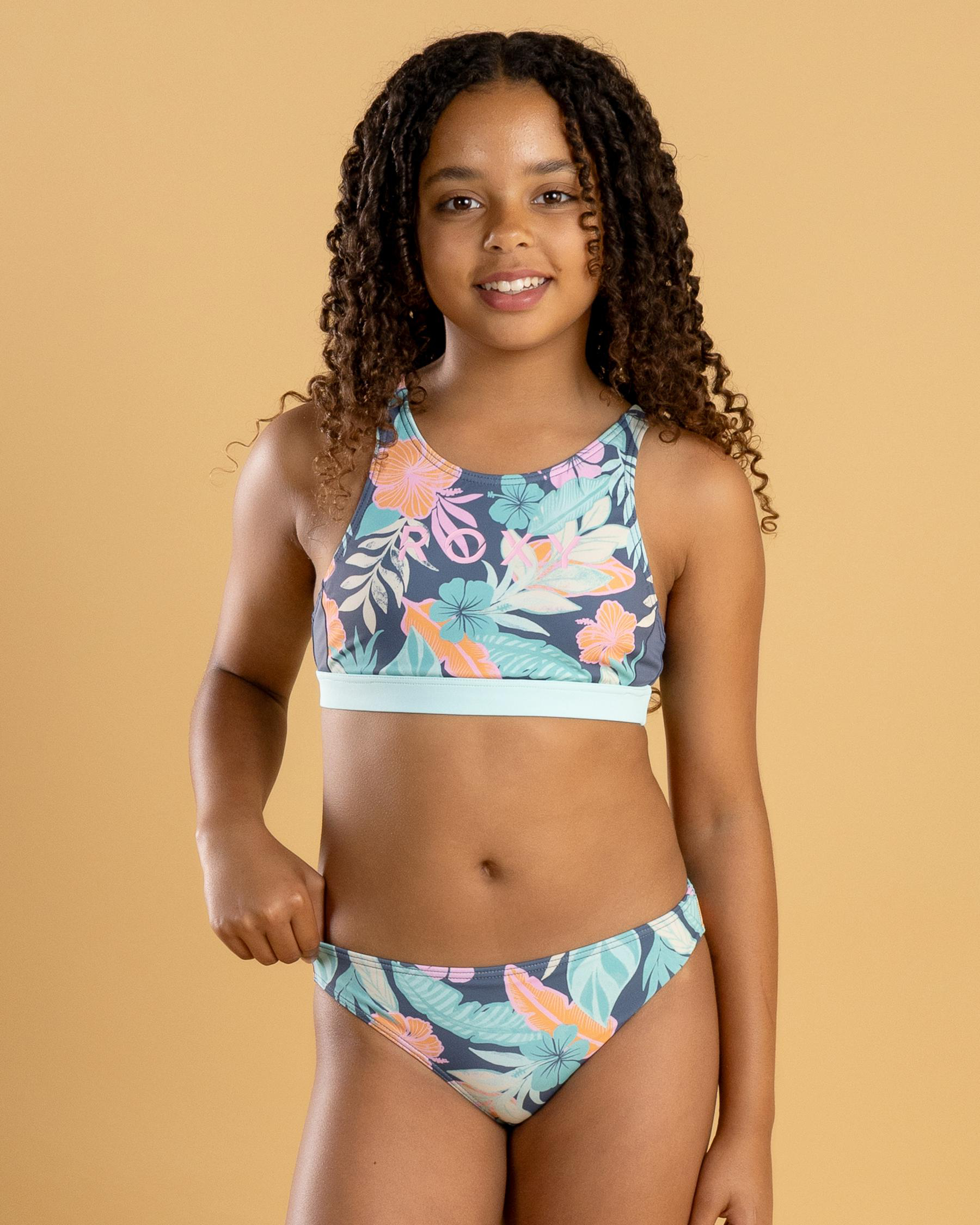 Active Floral Crop Top Bikini Set