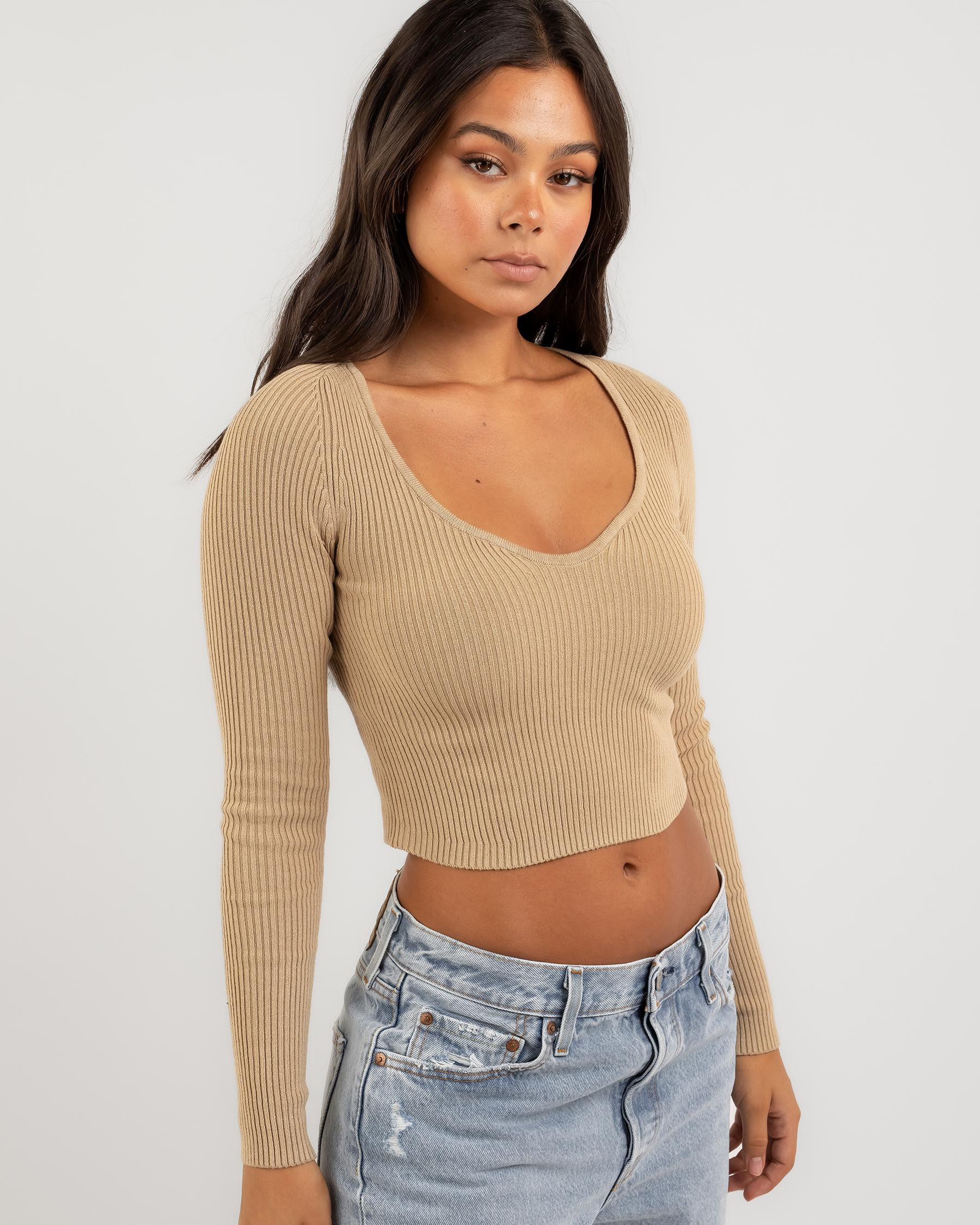 Pop Quiz Long Sleeve Crop Knit Top
