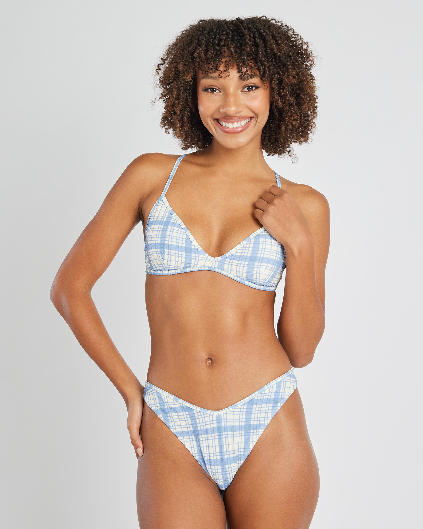 Vintage Plaid Triangle Crossback Bikini Top