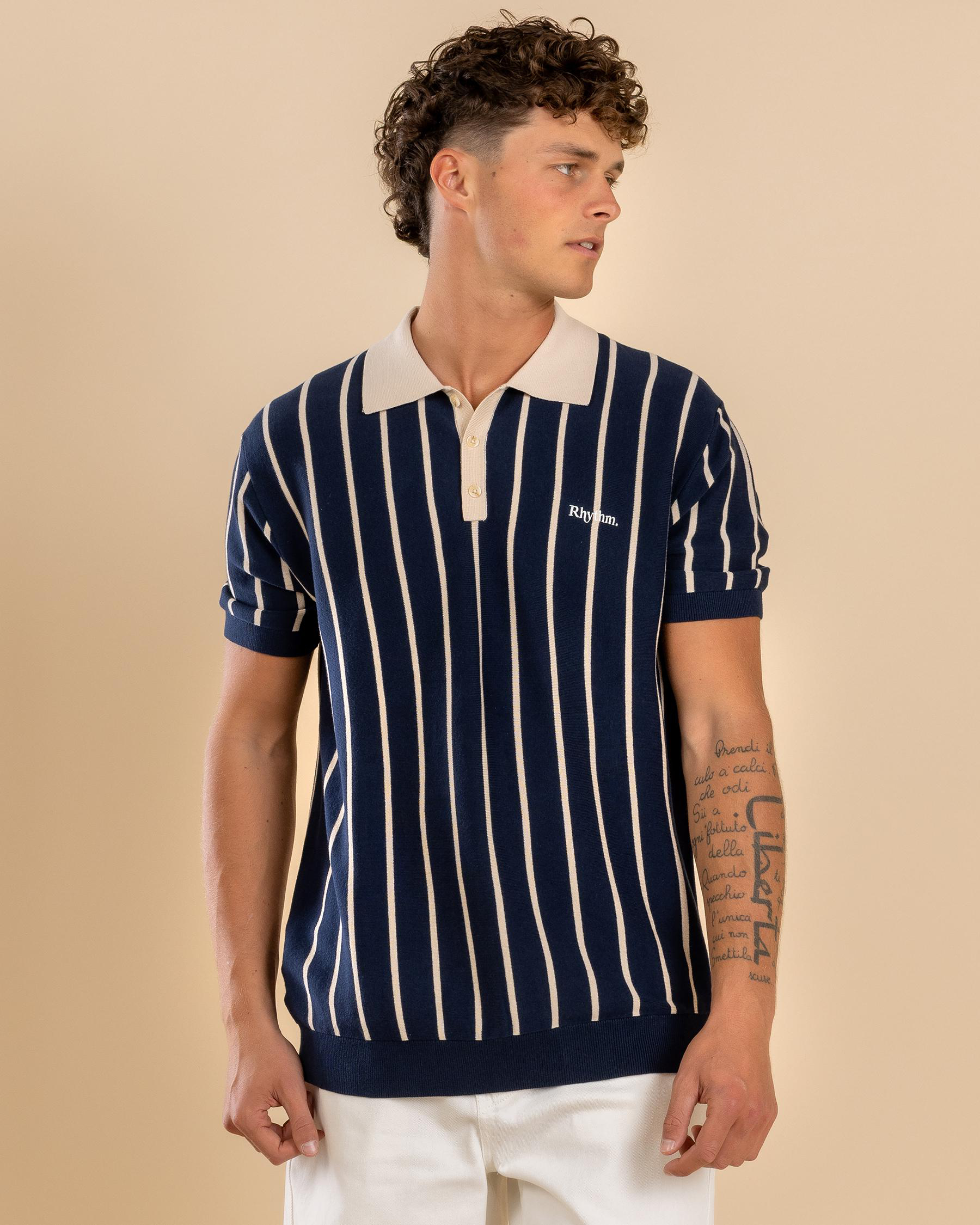 Striped Knit Polo Shirt