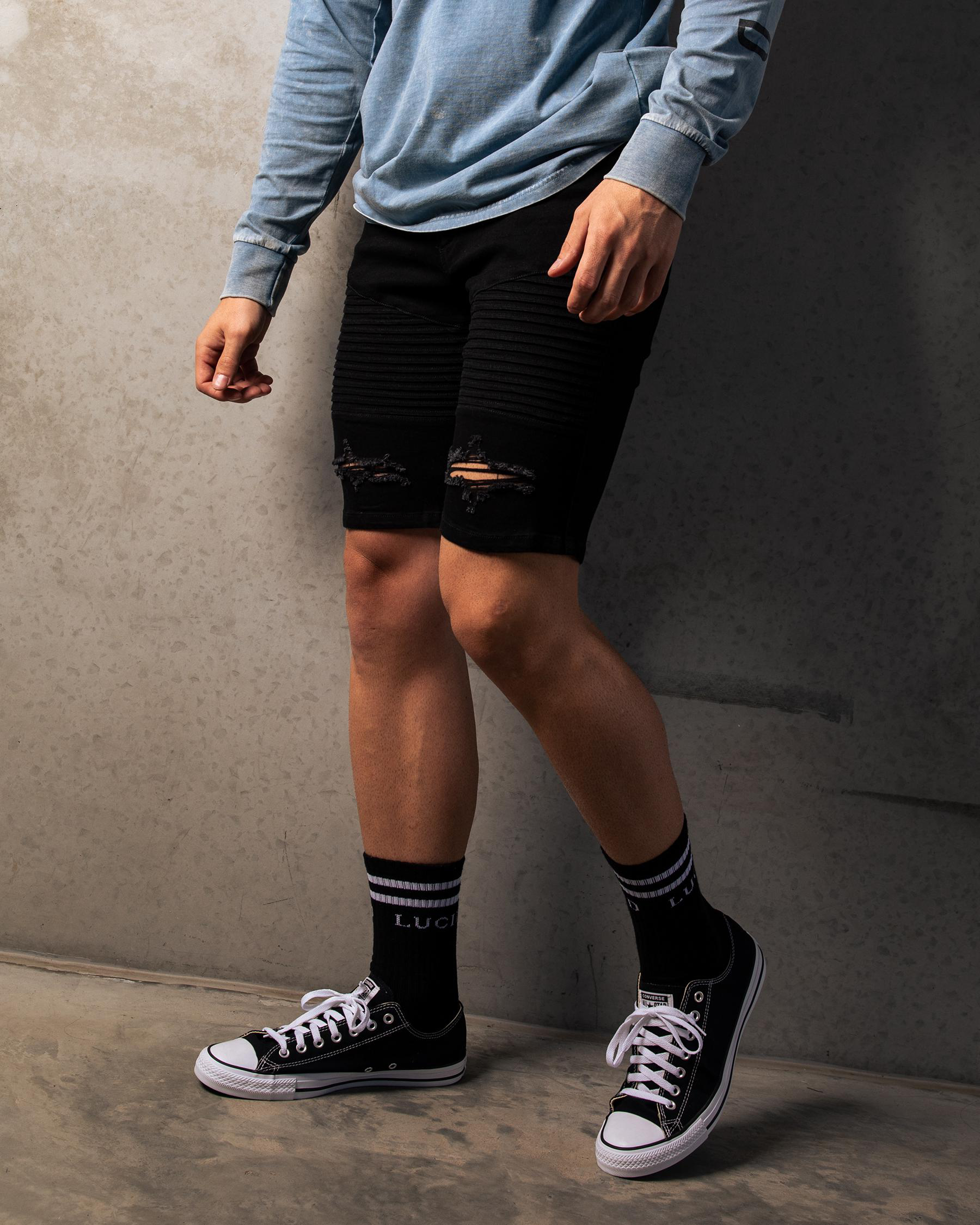 Grid Denim Shorts