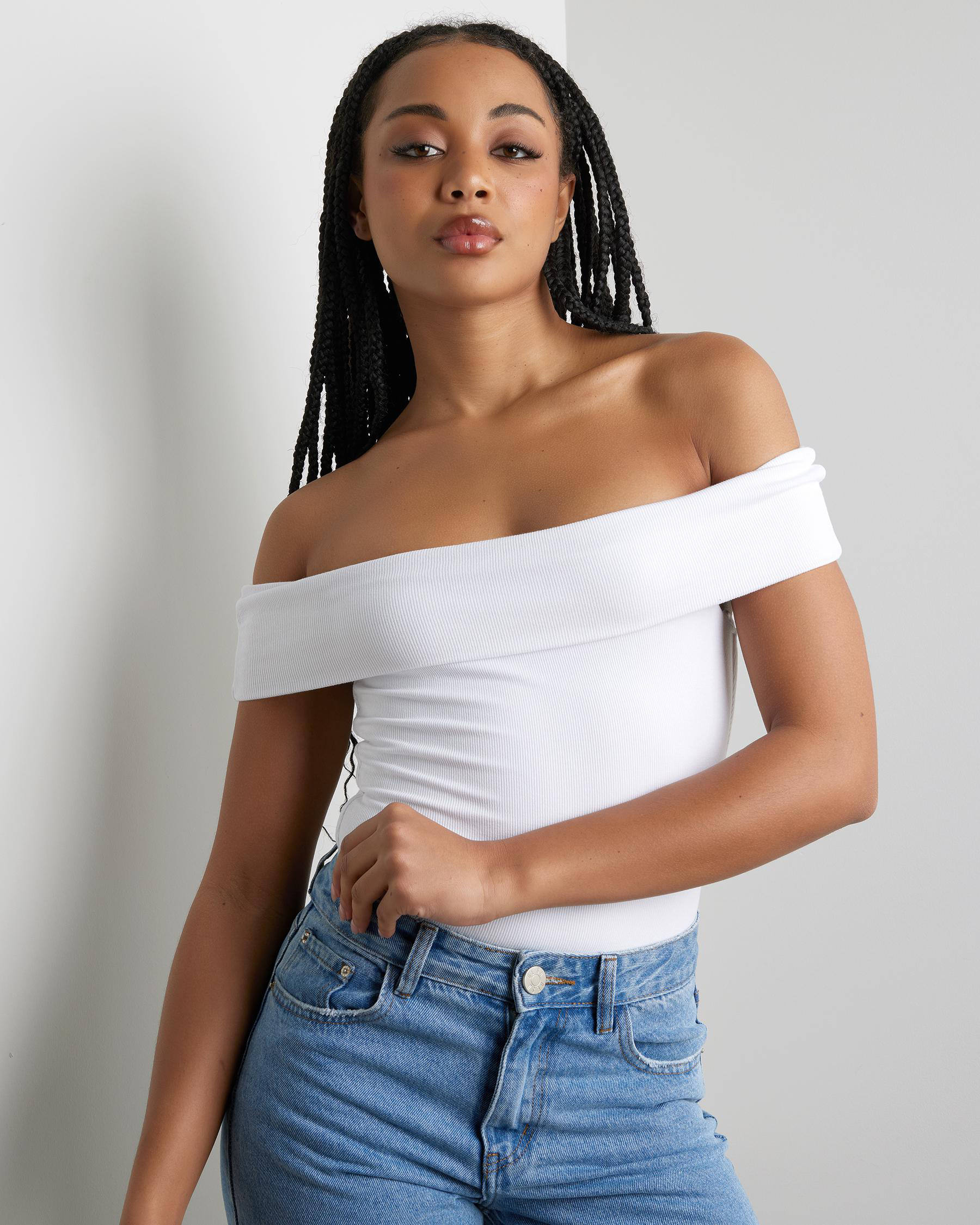 Fine Rib Off Shoulder Bodysuit