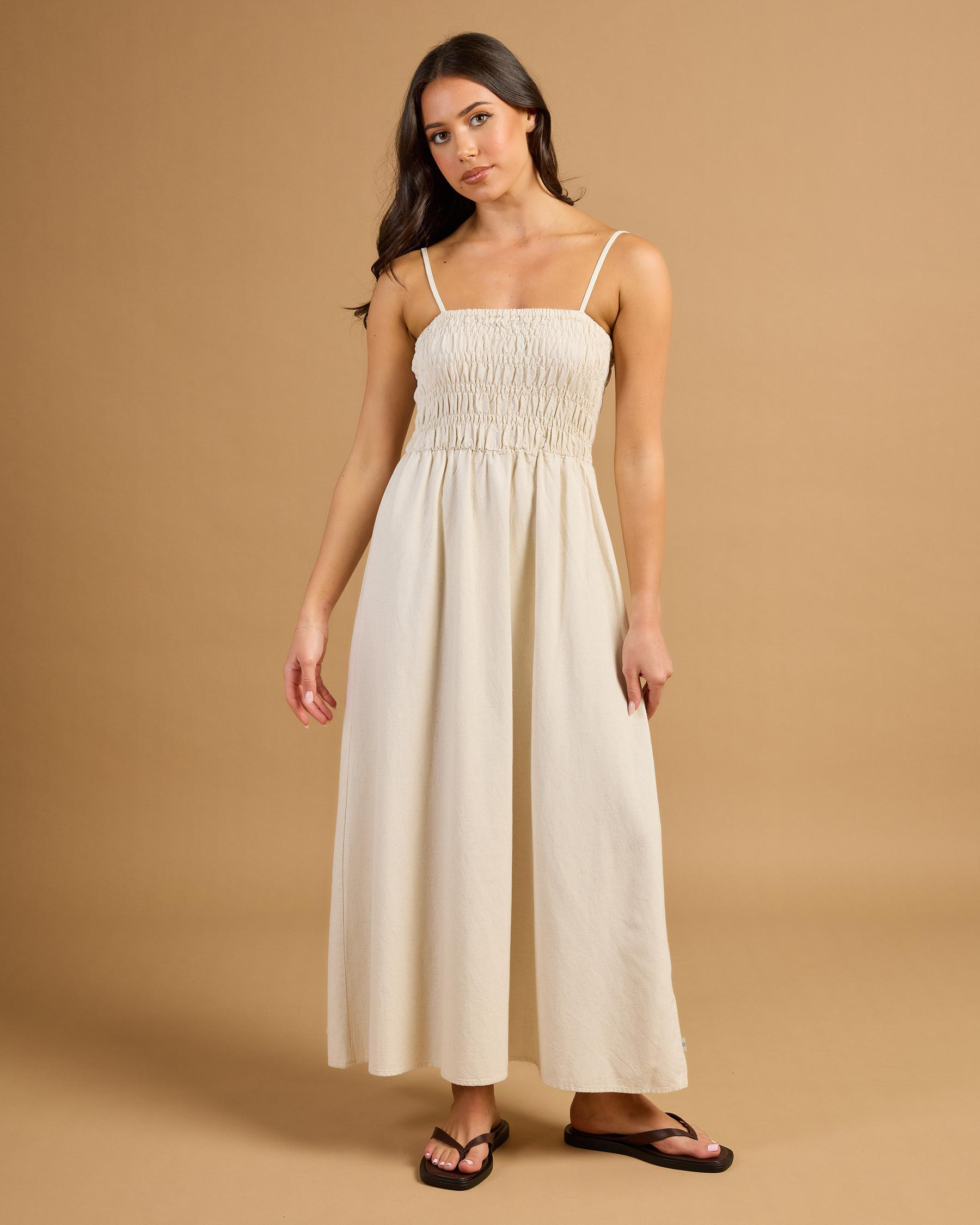 Classic Shirred Midi Dress