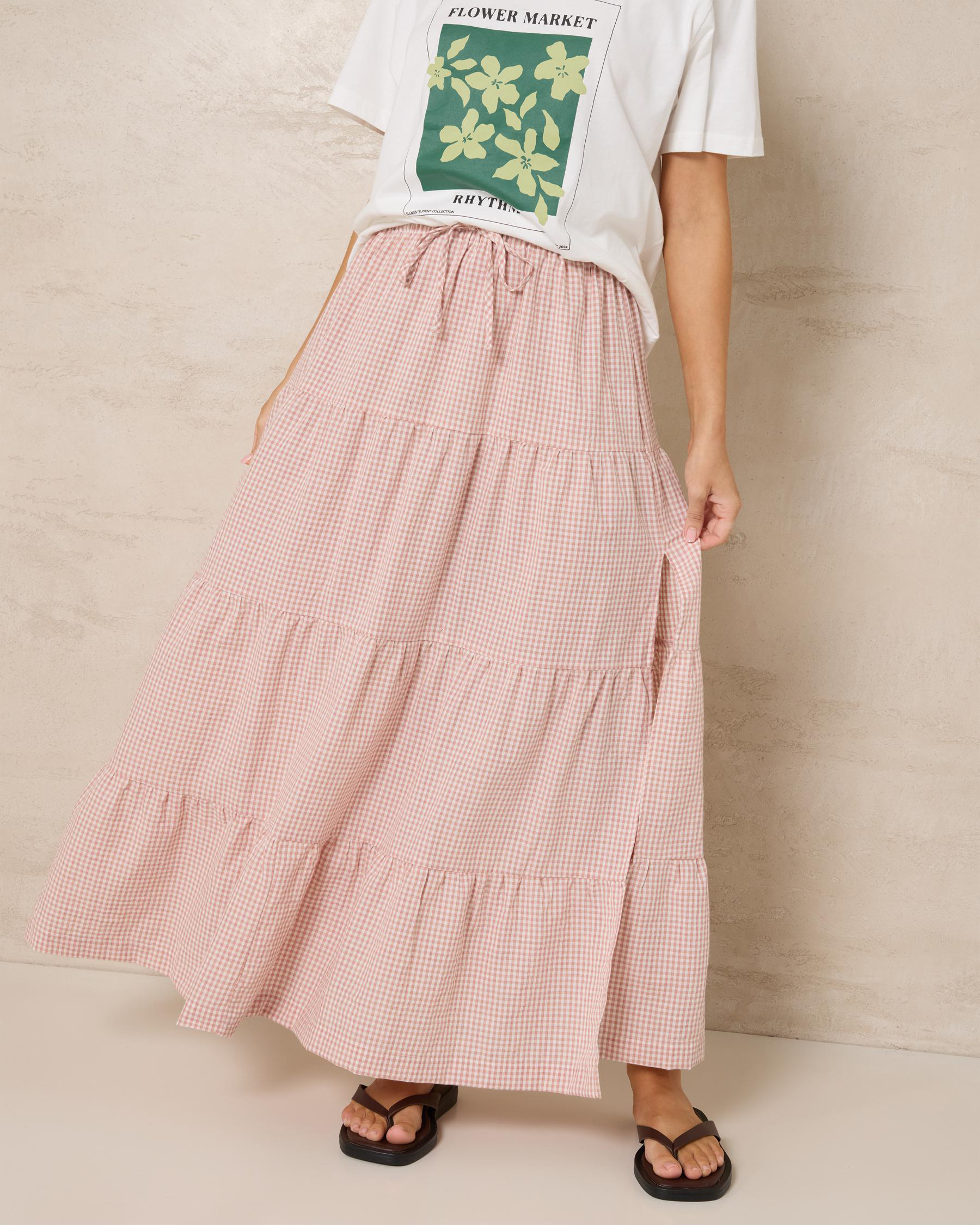 Lola Checked Tiered Maxi Skirt