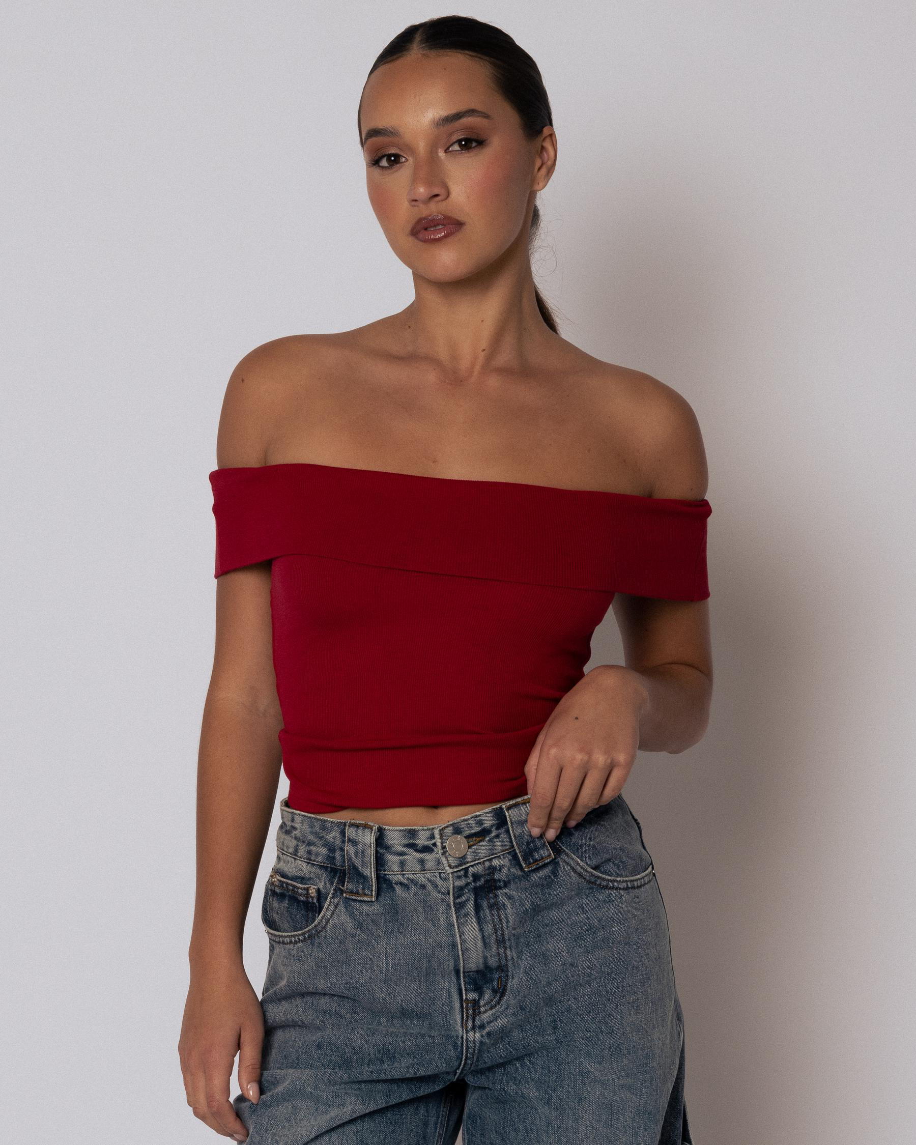 Basic Fine Rib Off Shoulder Top