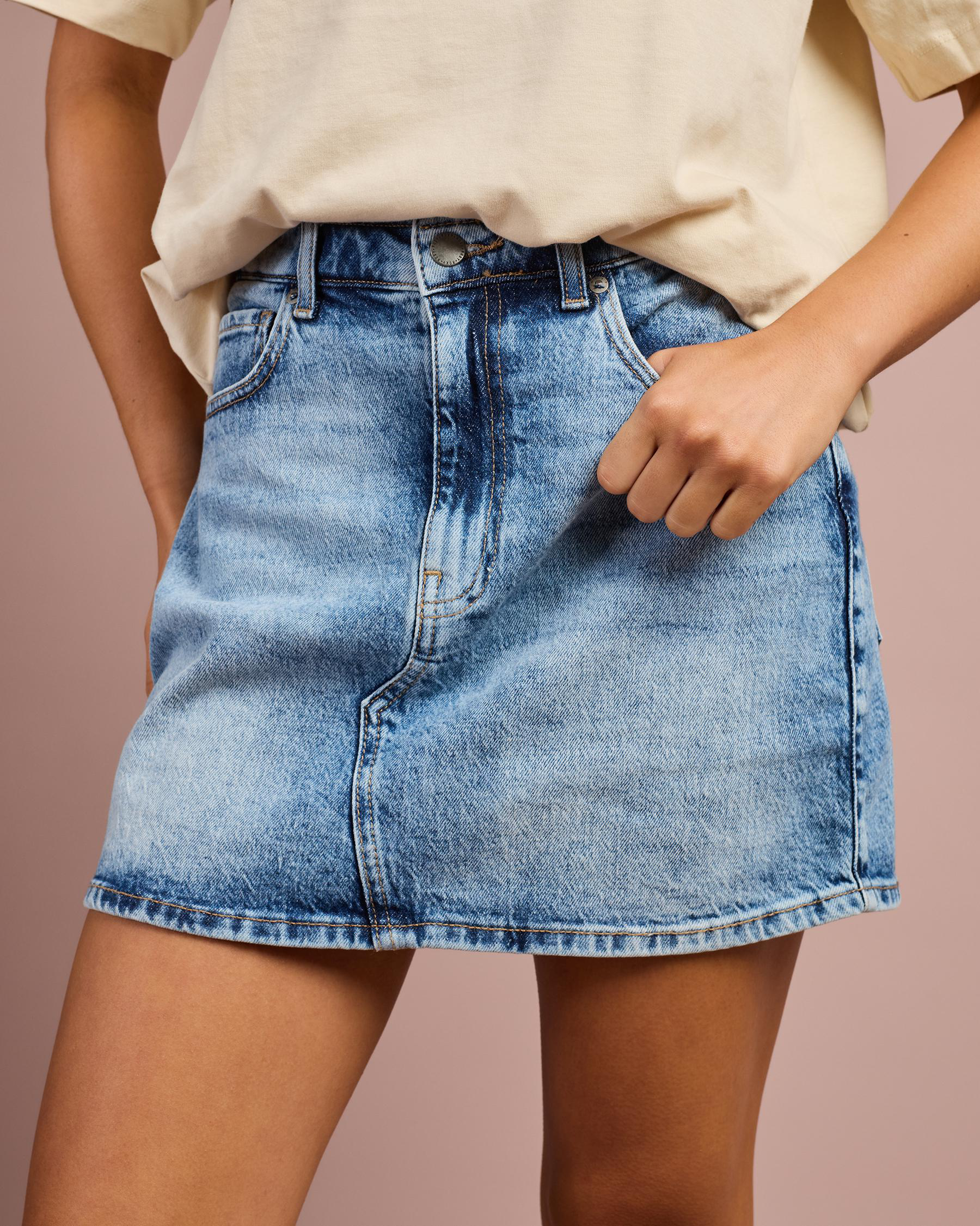 Shine Denim Mini Skirt