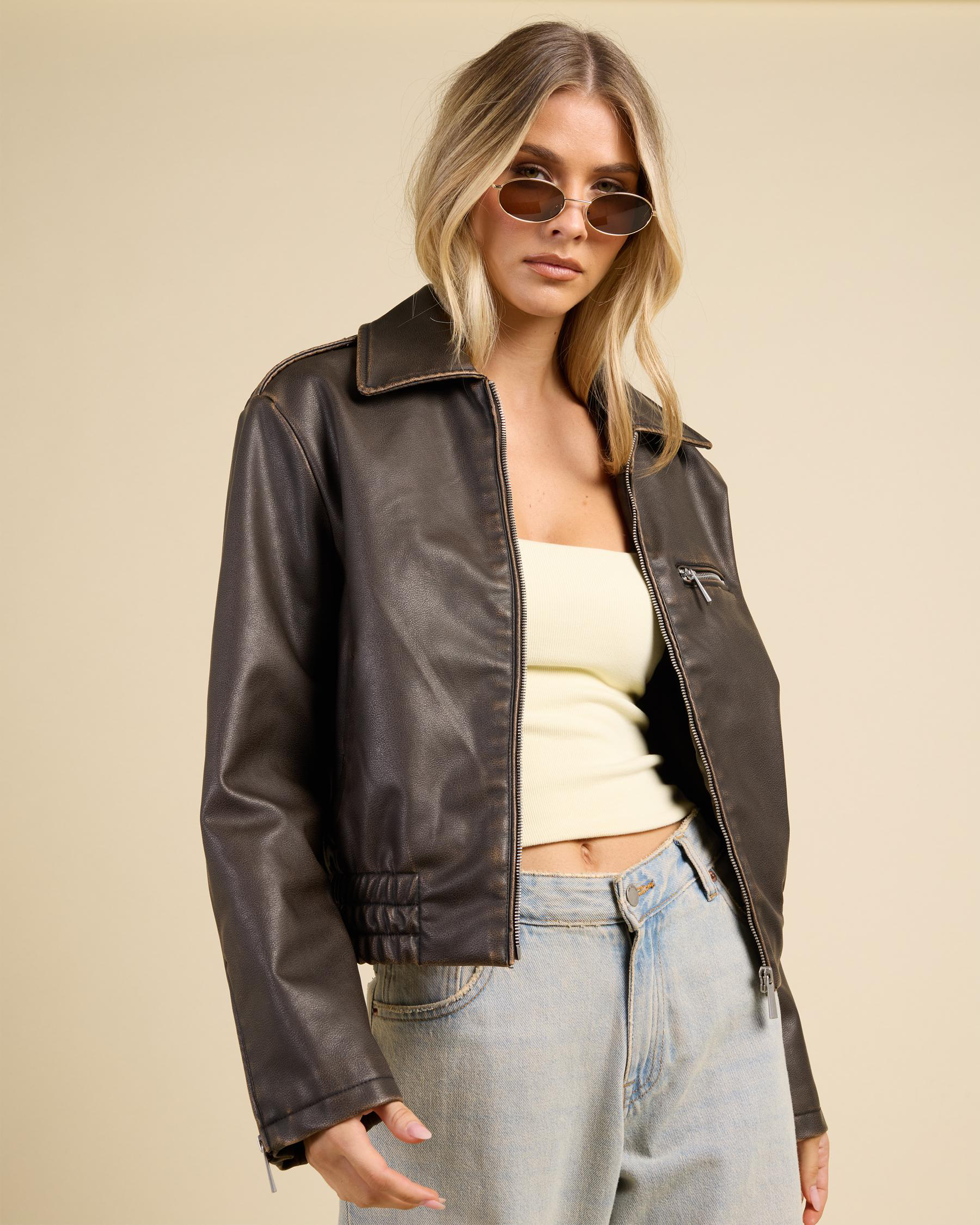 Pilot Faux Leather Bomber Jacket