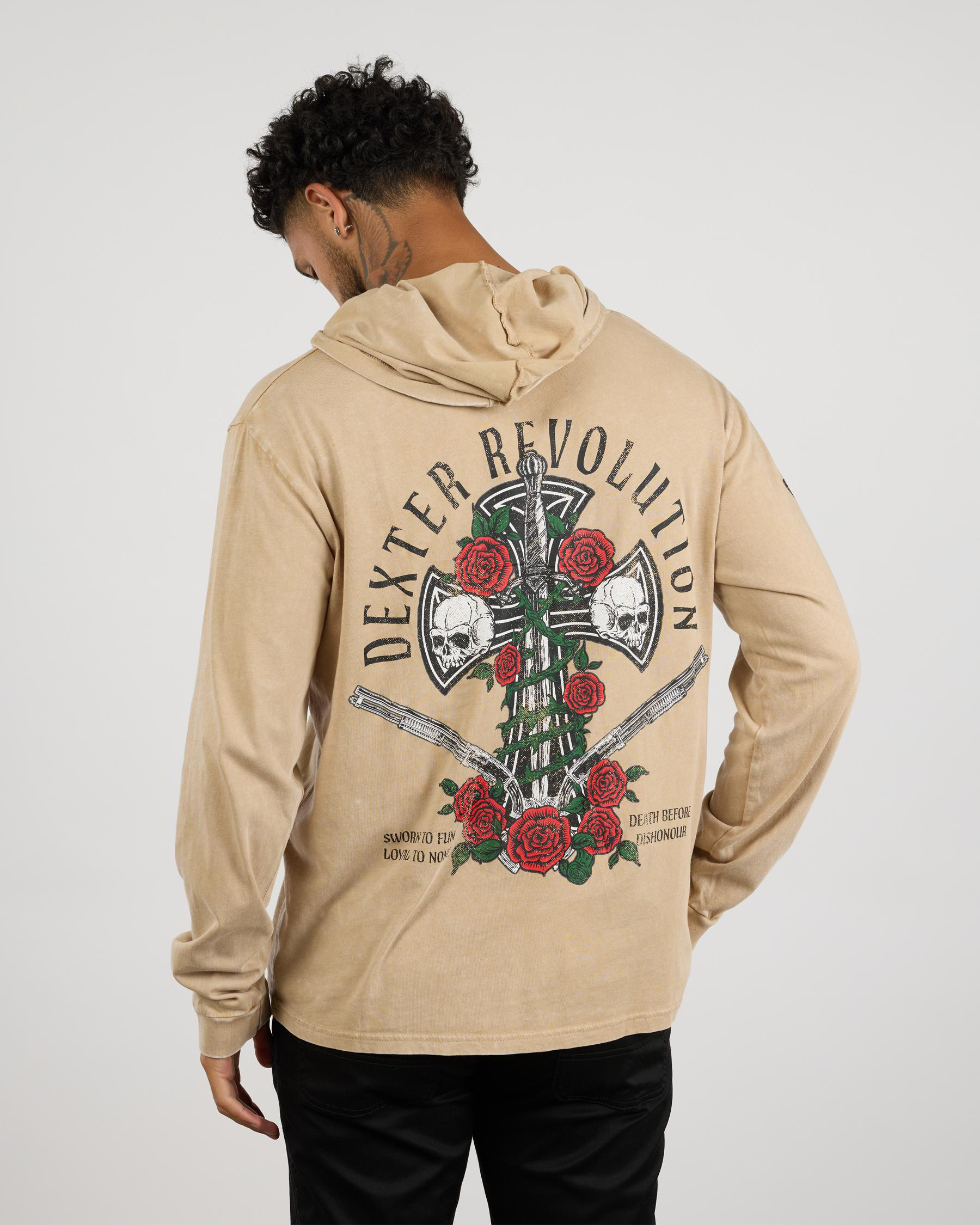 Wreathed Cross Hooded Long Sleeve T-Shirt