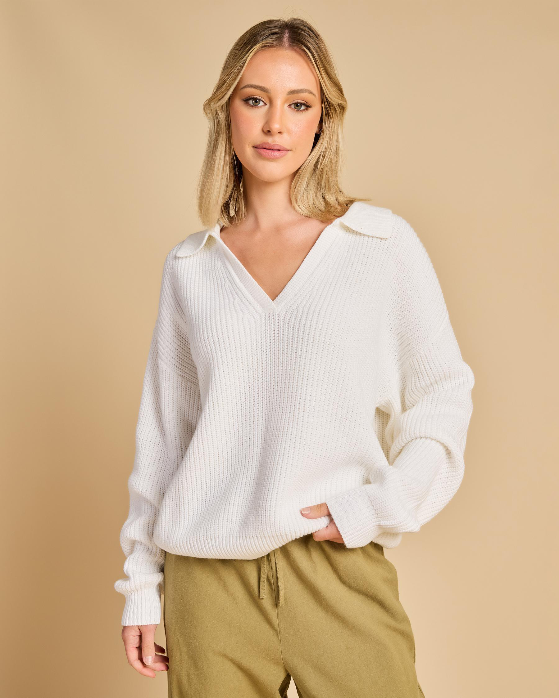 Muse V-Neck Collared Fluffy Knit Jumper