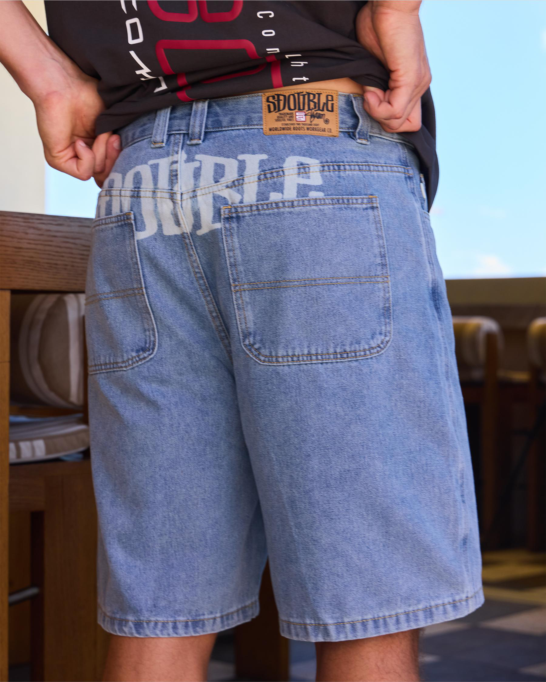 Print Denim Standard Shorts