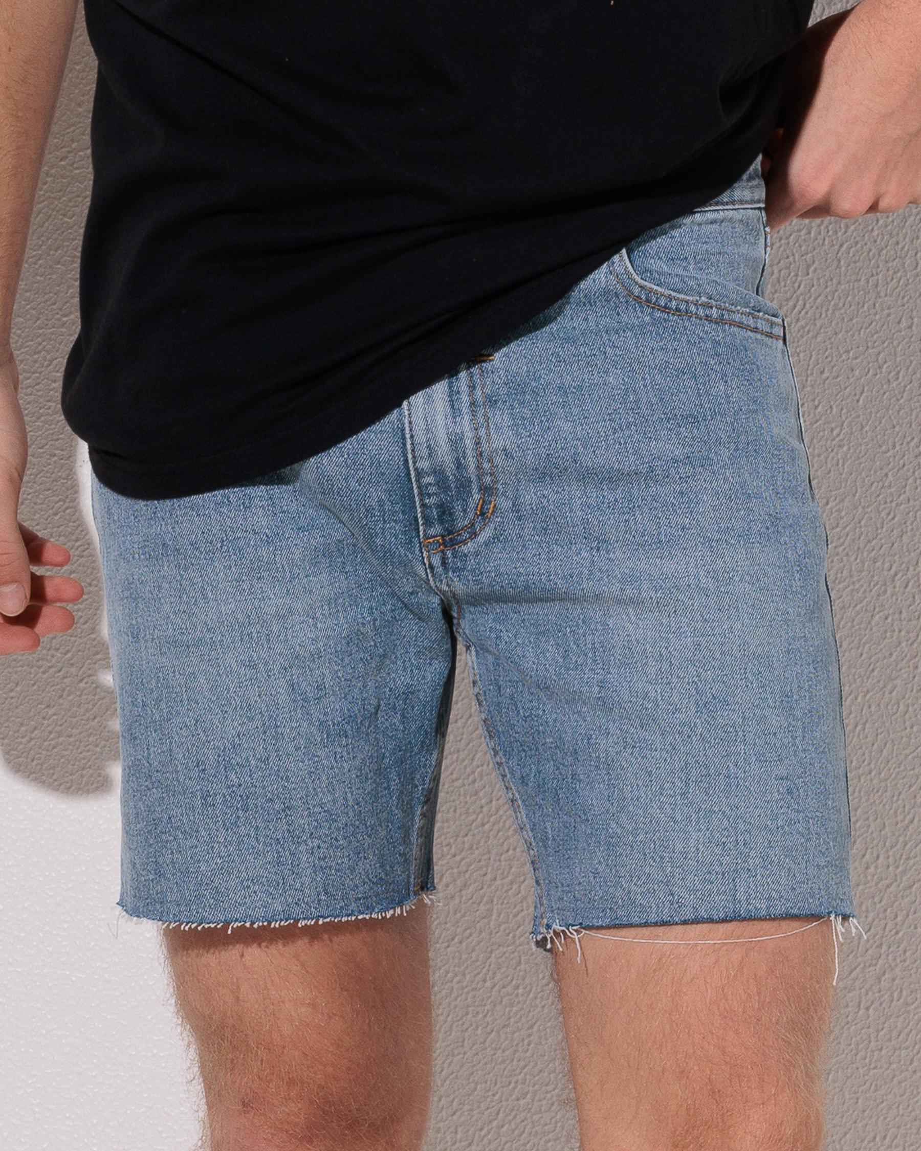 Mandude Raw Slim Cropped Denim Shorts