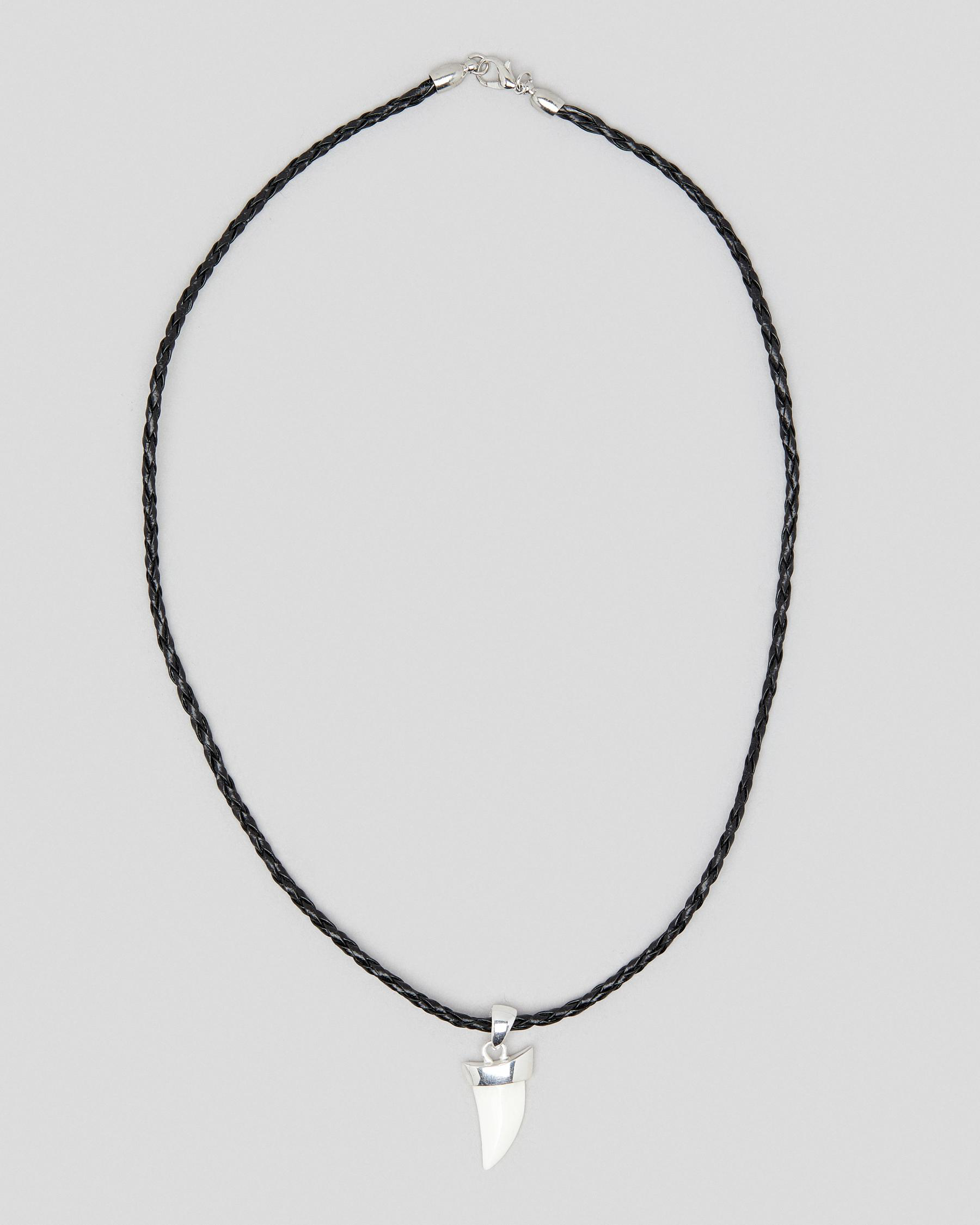 Capped Bone Tusk Plaited Leather Necklace