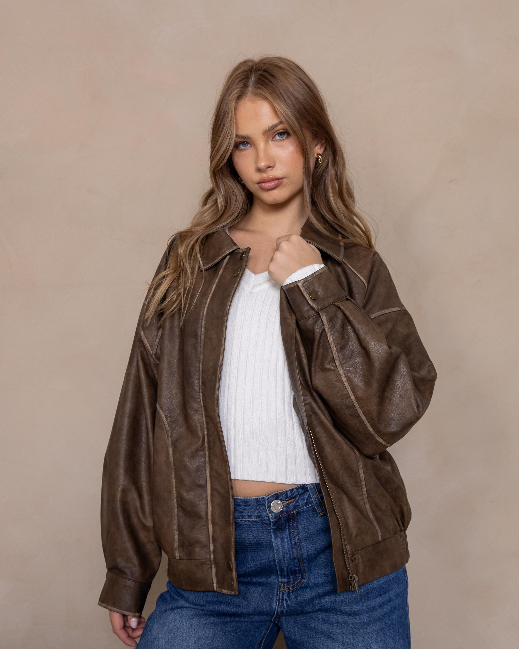 Dakota Faux Leather Bomber Jacket