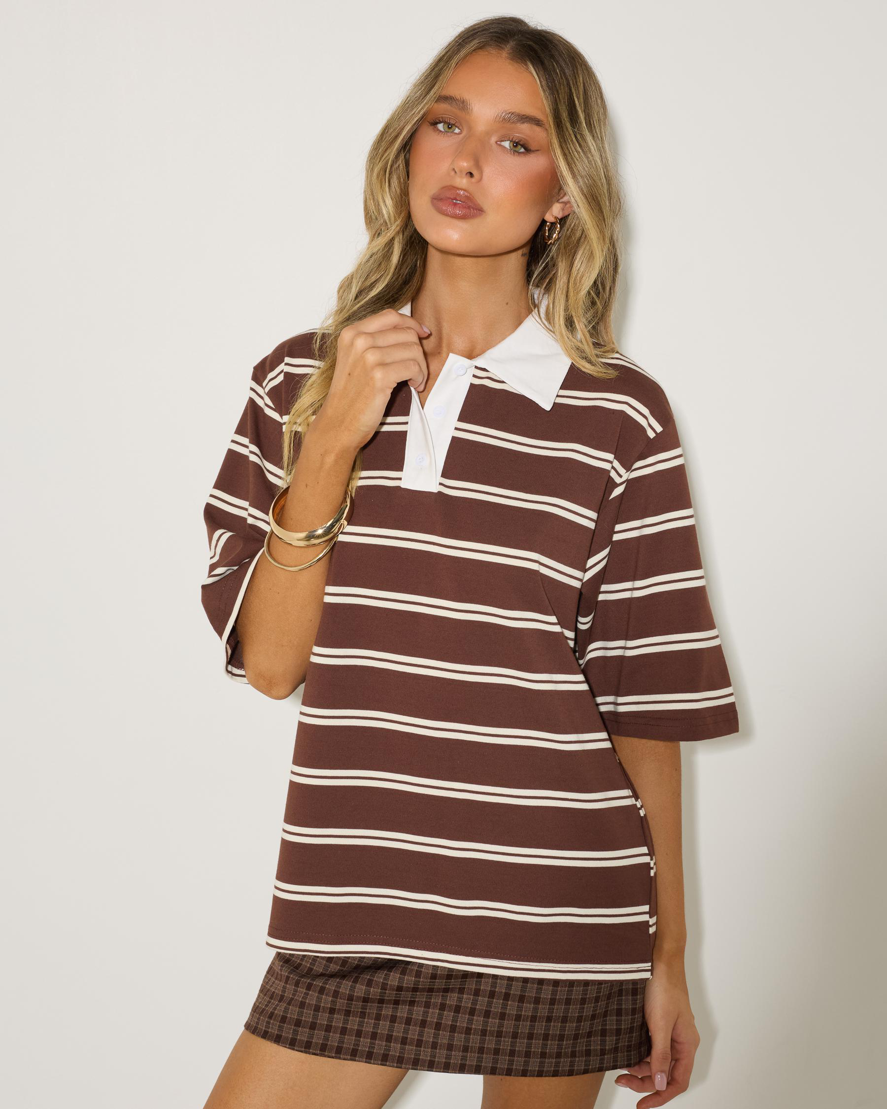 Ava And Ever Women's Felix Polo T-Shirt in Brown Size 08