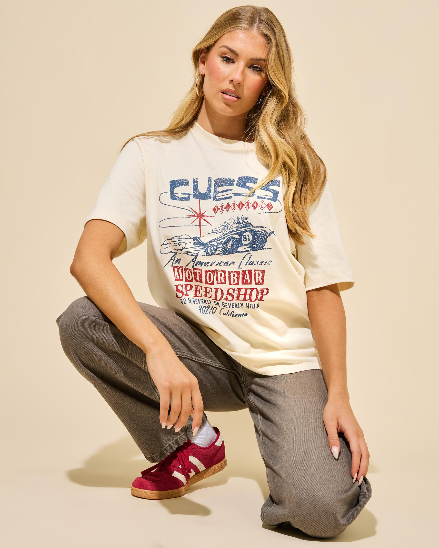 GUESS Women's Go Printed Muscle T-Shirt in Natural Size Small