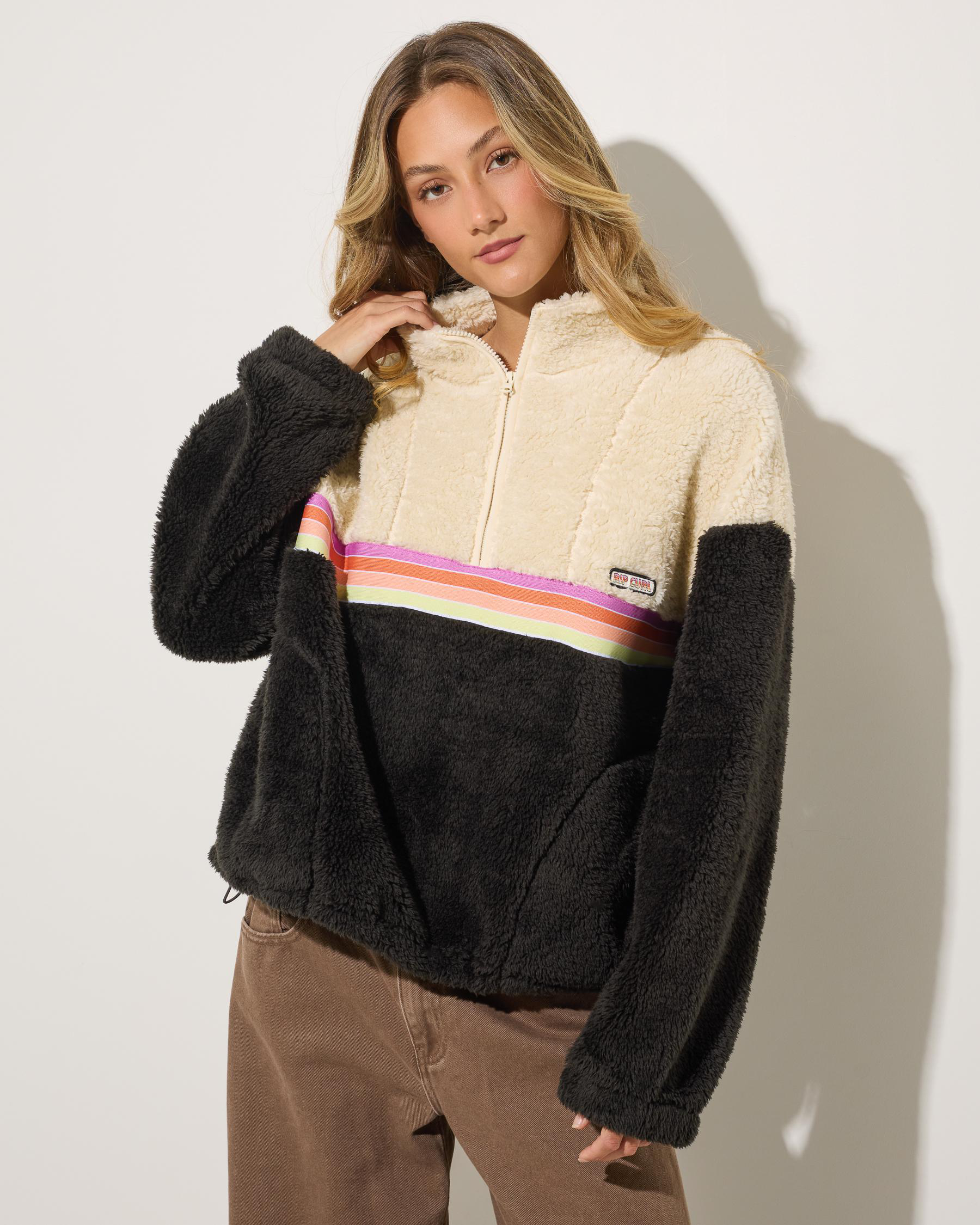 Rip Curl Women's Surf Revival Polar Fleece Sweatshirt in Black Size 2XS