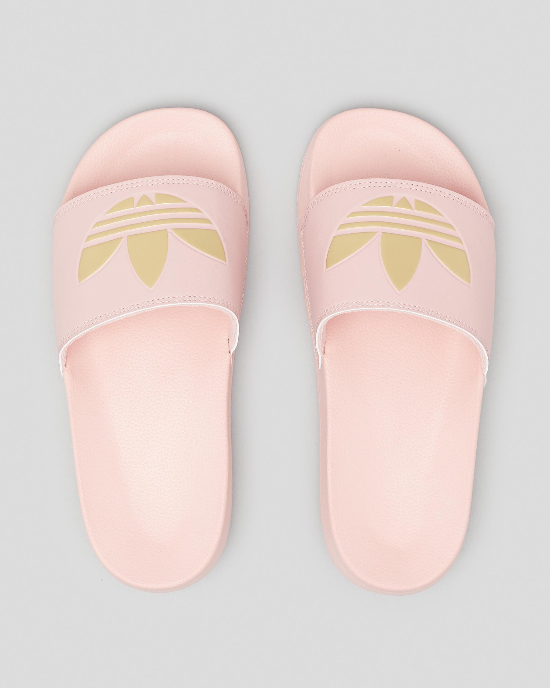 Shop adidas Adilette Lite Slide Sandals In Mauve/gold - Fast Shipping ...