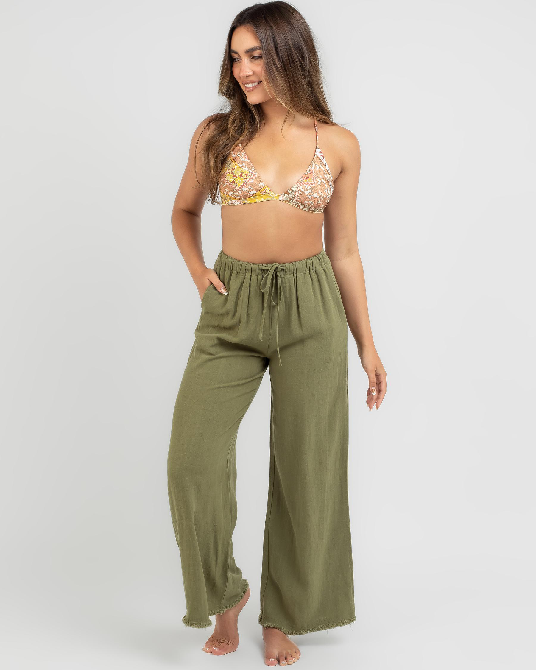 Shop Mooloola Aria Dallis Beach Pants In Khaki Fast Shipping & Easy
