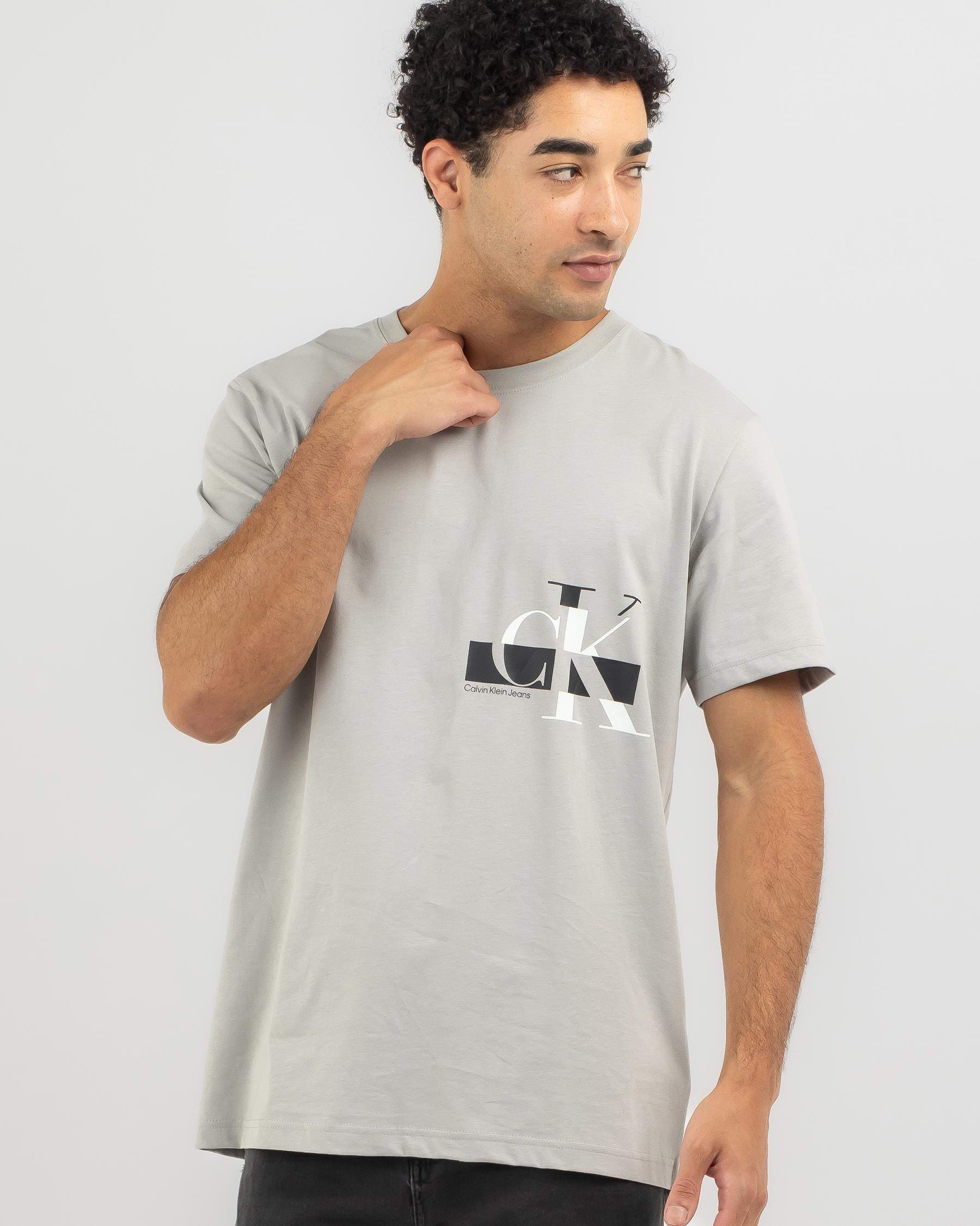 Calvin Klein Glitched CK Logo T-Shirt In Porpoise - Fast Shipping ...
