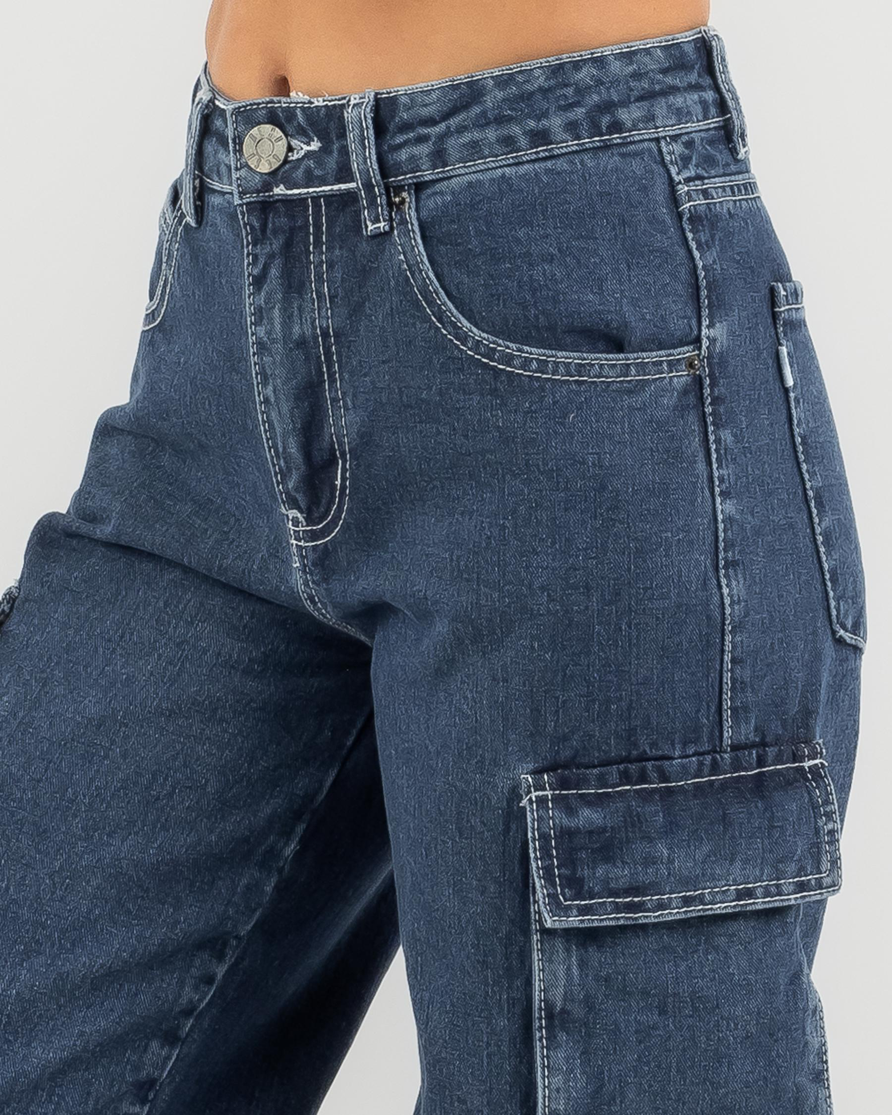 Shop DESU Myles Cargo Jeans In Dark Blue Fast Shipping & Easy Returns