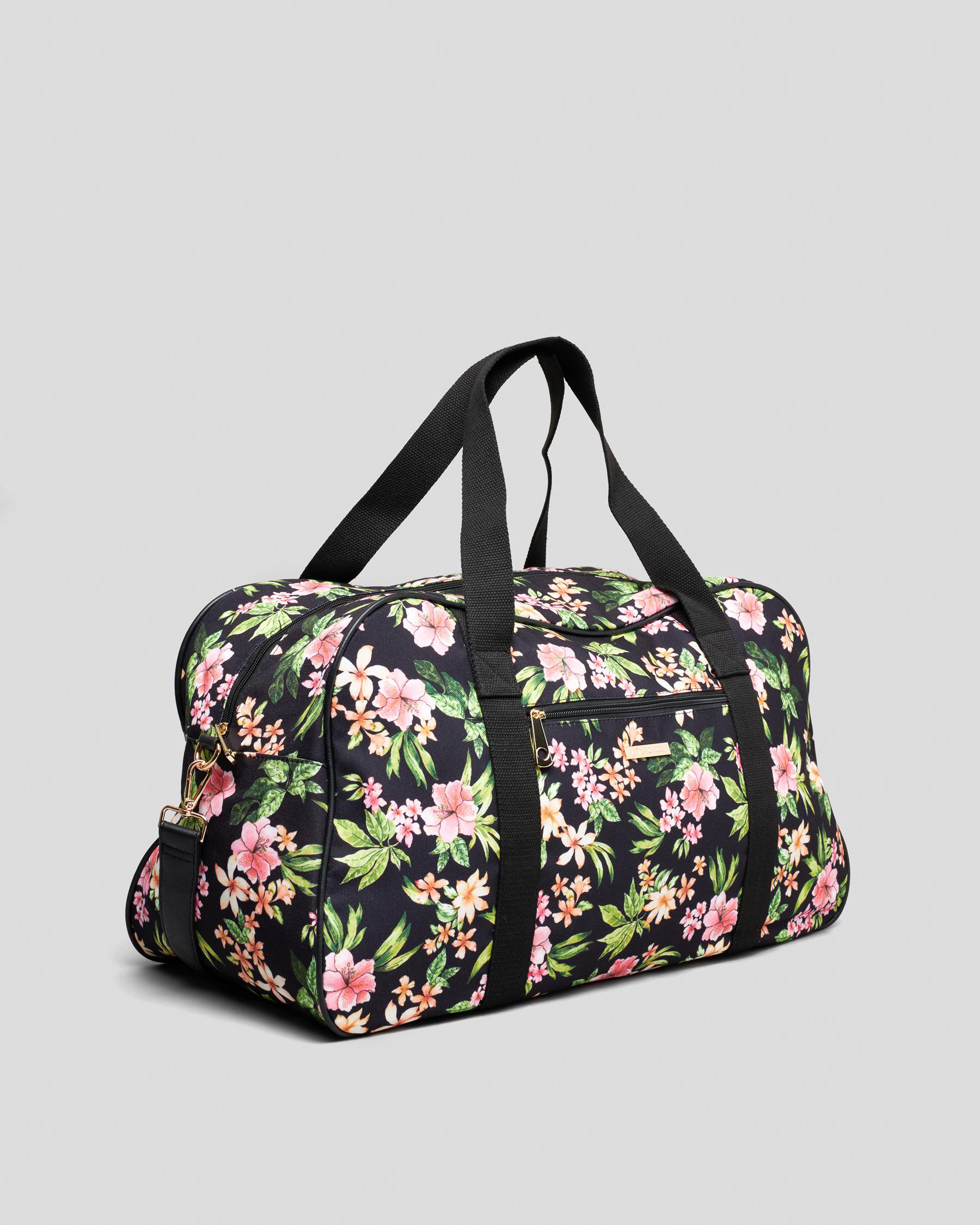 Mooloola Poppy Travel Bag In Black/pink Floral Fast Shipping & Easy