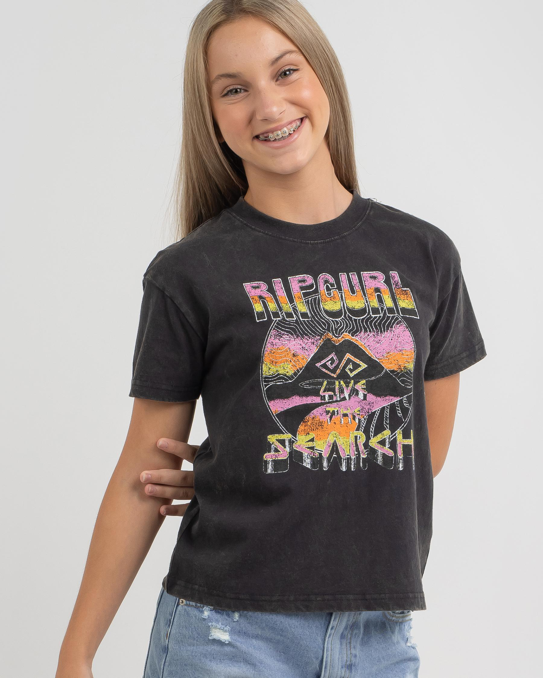 Shop Rip Curl Girls' Sunrays Oversized T-Shirt In Washed Black - Fast ...