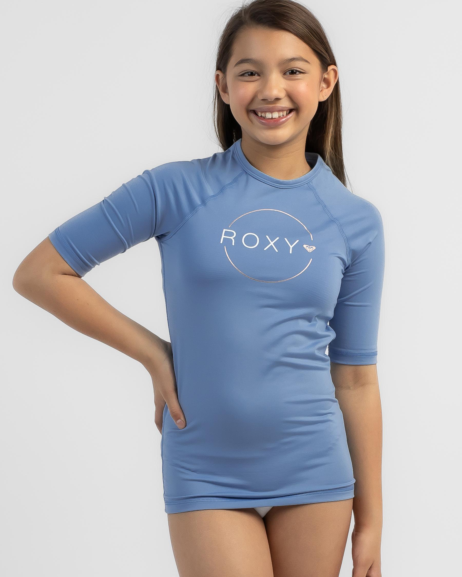 Roxy Girls' Beach Classics Short Sleeve Rash Vest In Allure FREE* Shipping & Easy Returns