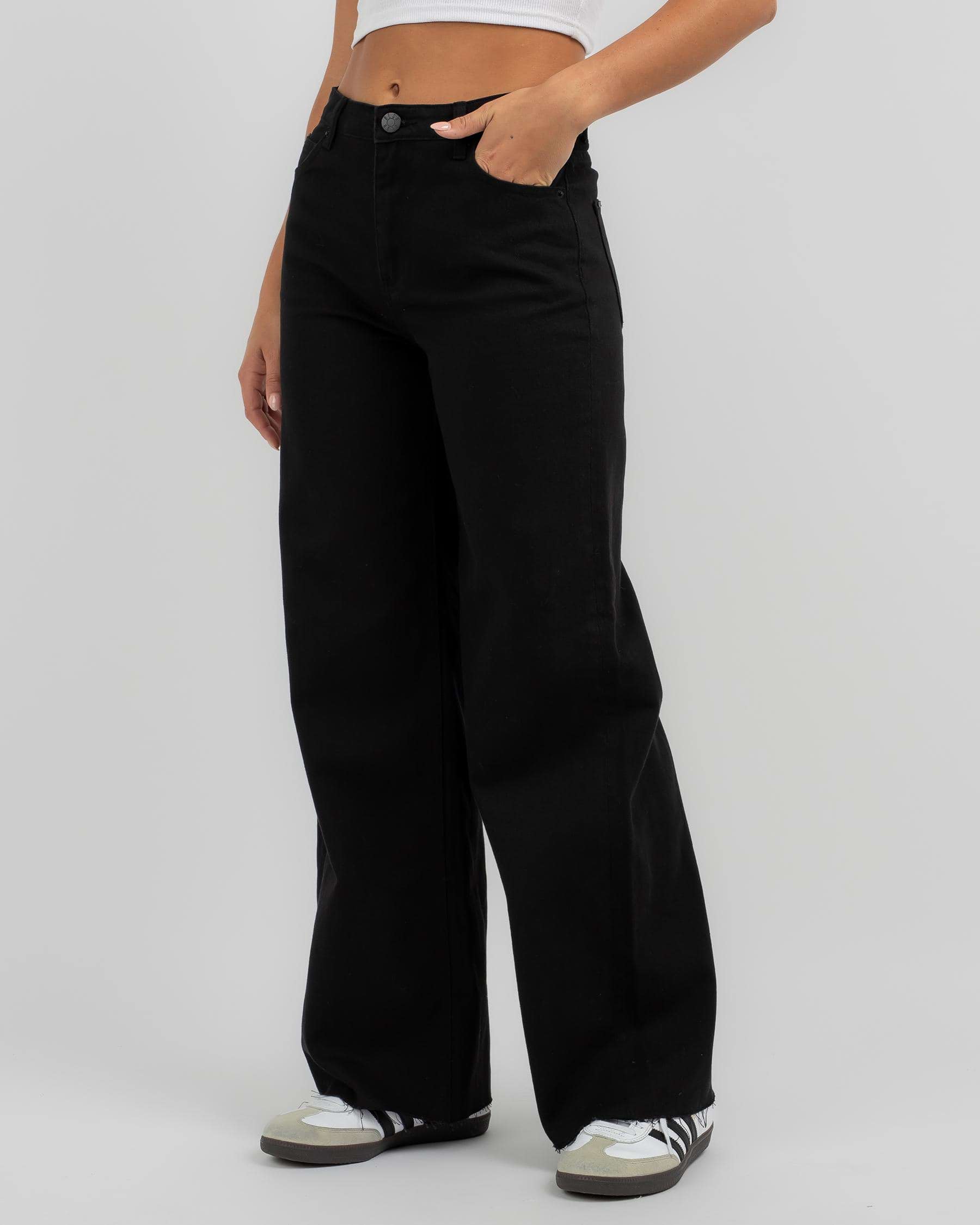 Shop DESU Willow Wide Leg Jeans In Solid Black - Fast Shipping & Easy ...