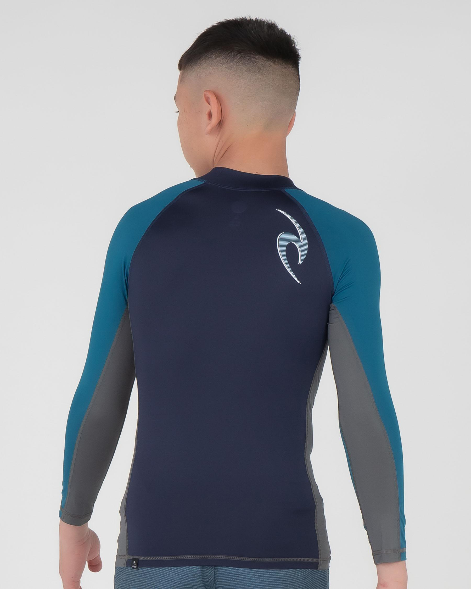 Shop Rip Curl Boys' Wave Long Sleeve Rash Vest In Navy Fast Shipping