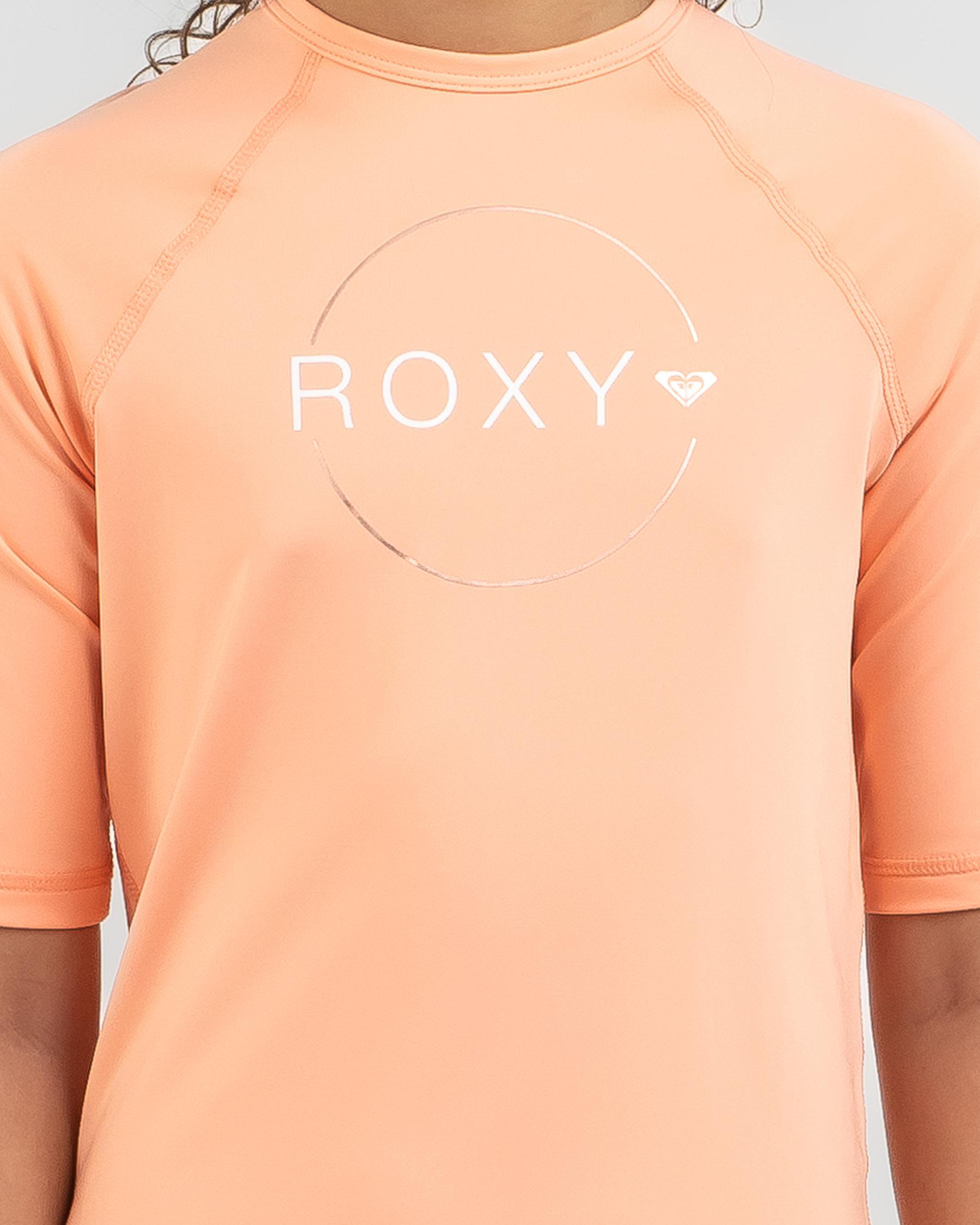 Shop Roxy Girls' Beach Classics 3/4 Short Sleeve Rash Vest In Papaya ...