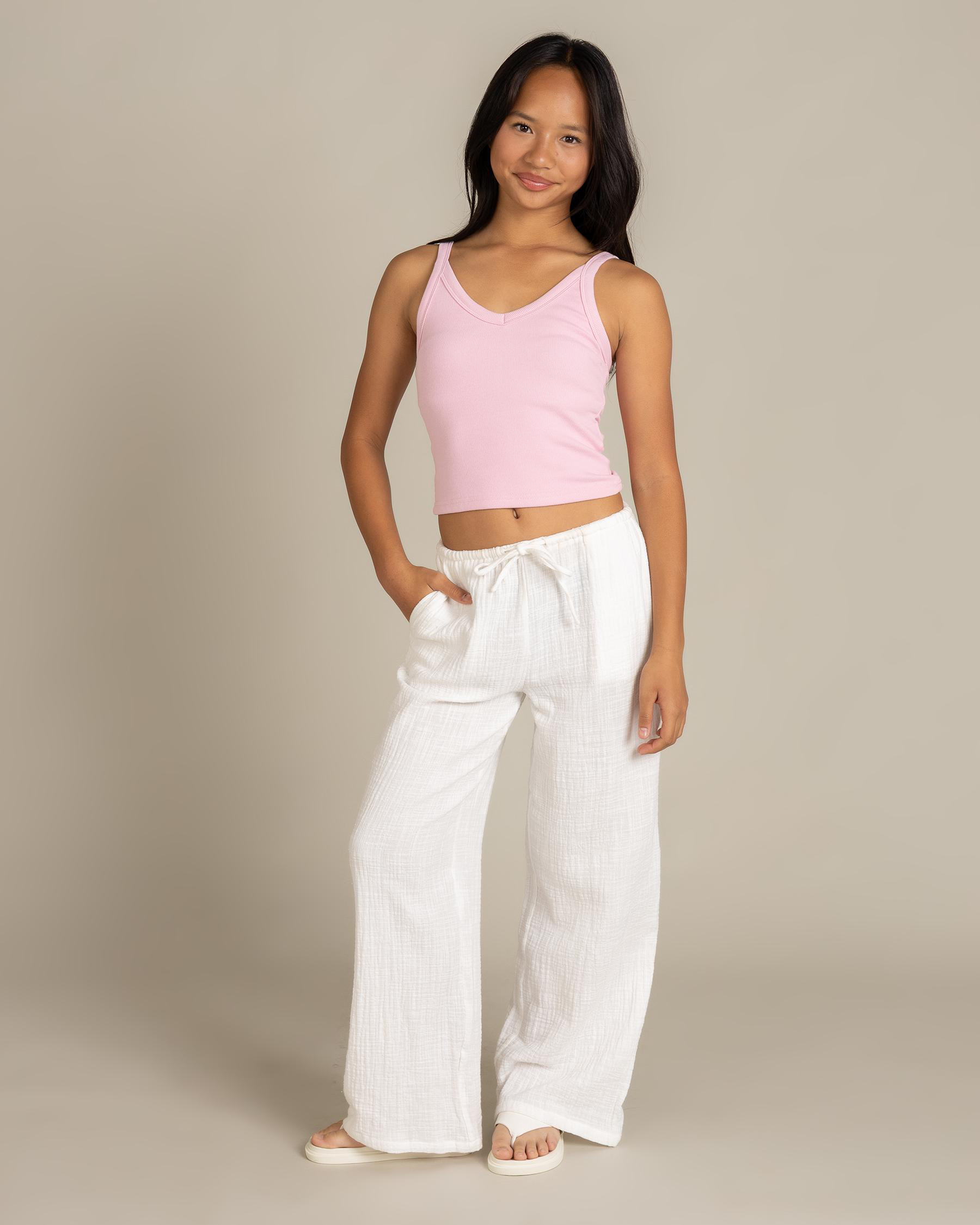Mooloola Girls' Lennox Beach Pants In White FREE* Shipping & Easy