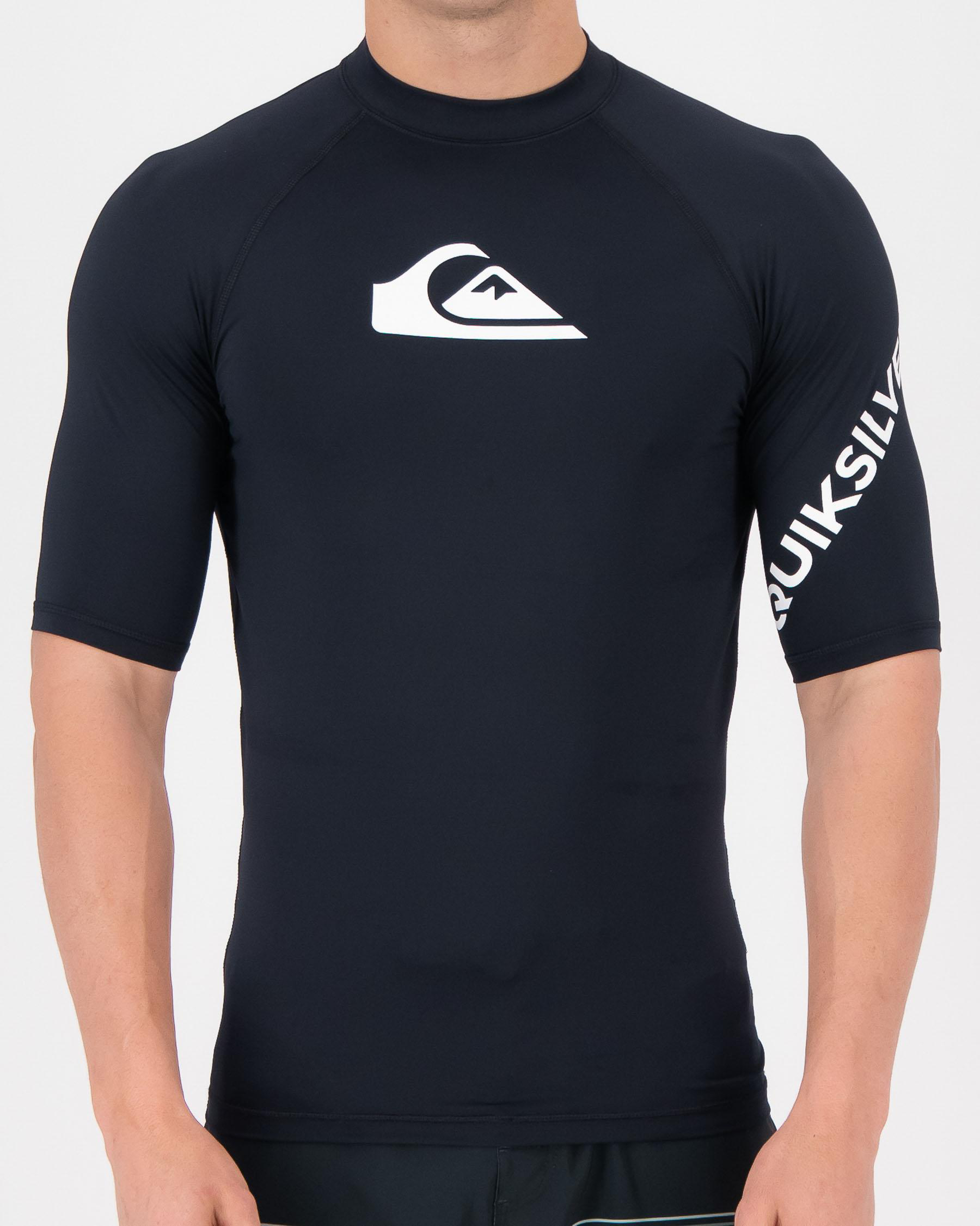 Shop Quiksilver Mens' All Time Short Sleeve Rash Vest In Black Fast