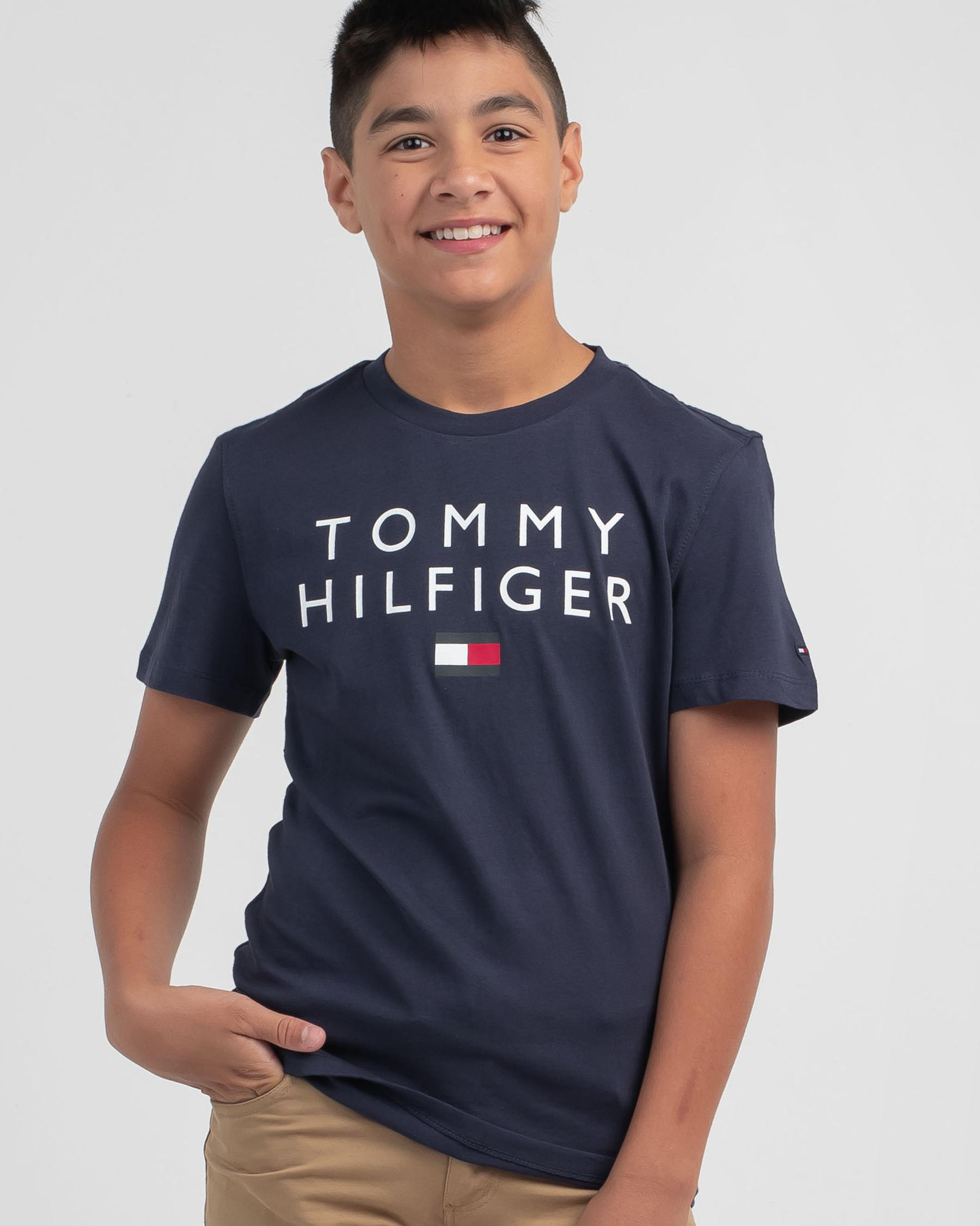 Shop Tommy Hilfiger Boys' TH Logo TShirt In Twilight Navy Fast