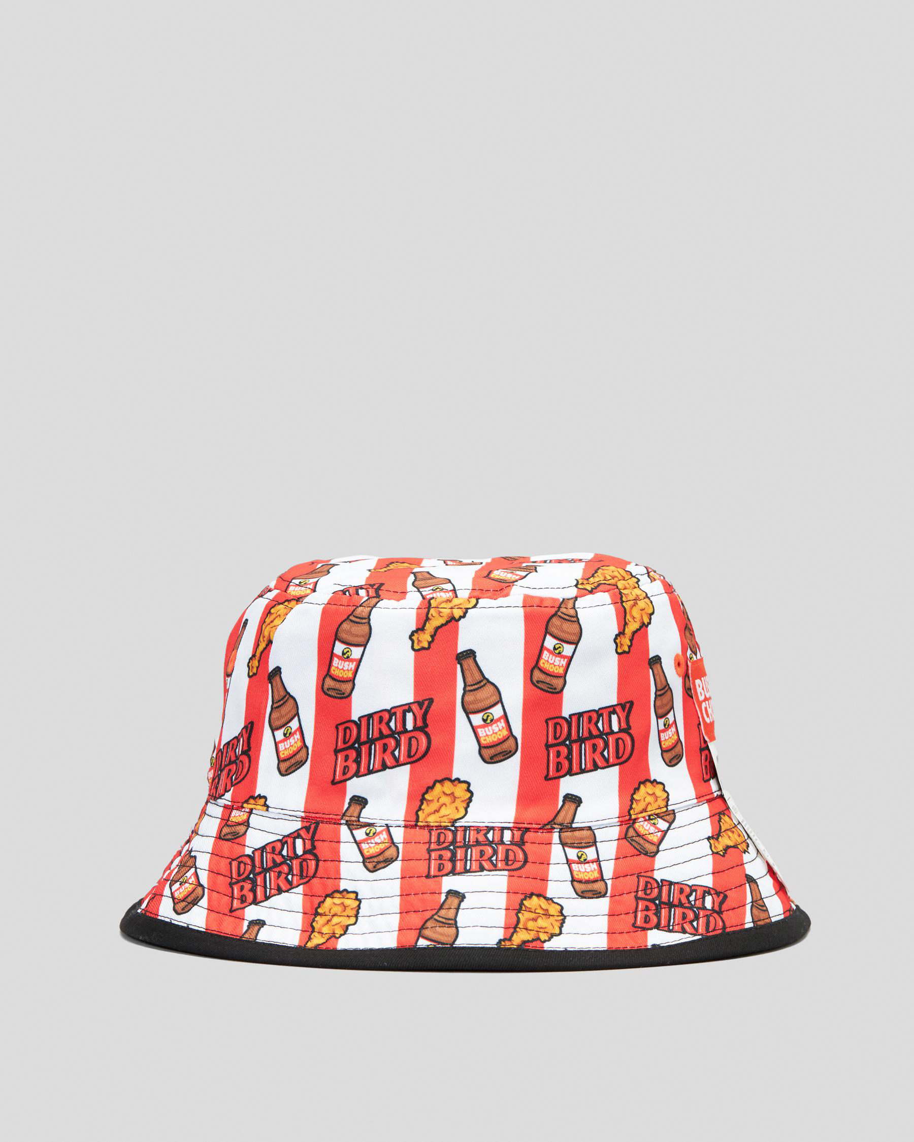 Bush Chook Dirty Bird Bucket Hat In White/red Fast Shipping & Easy