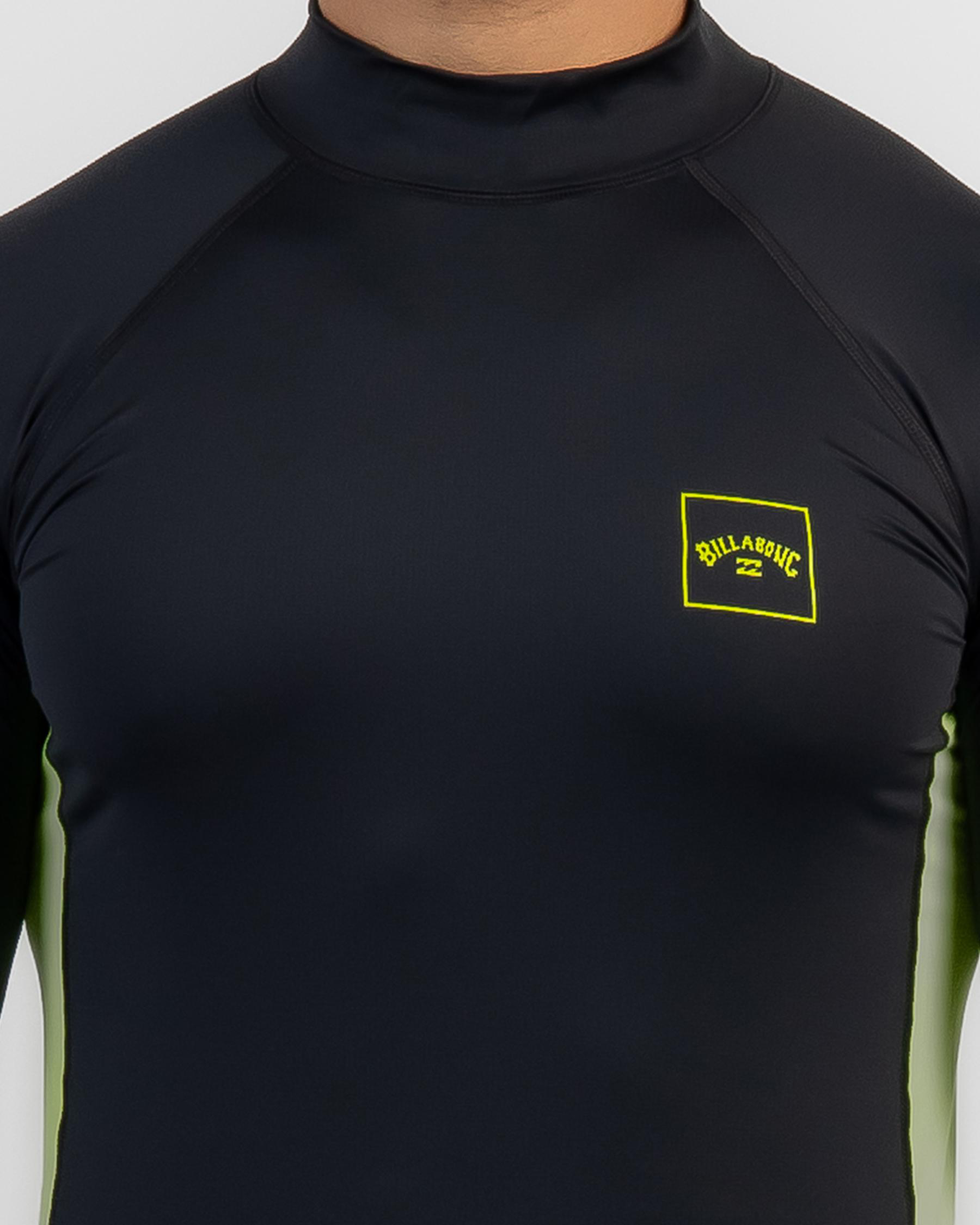 Shop Billabong Airlite Stacked Rash Vest In Black/neon Yellow Fast
